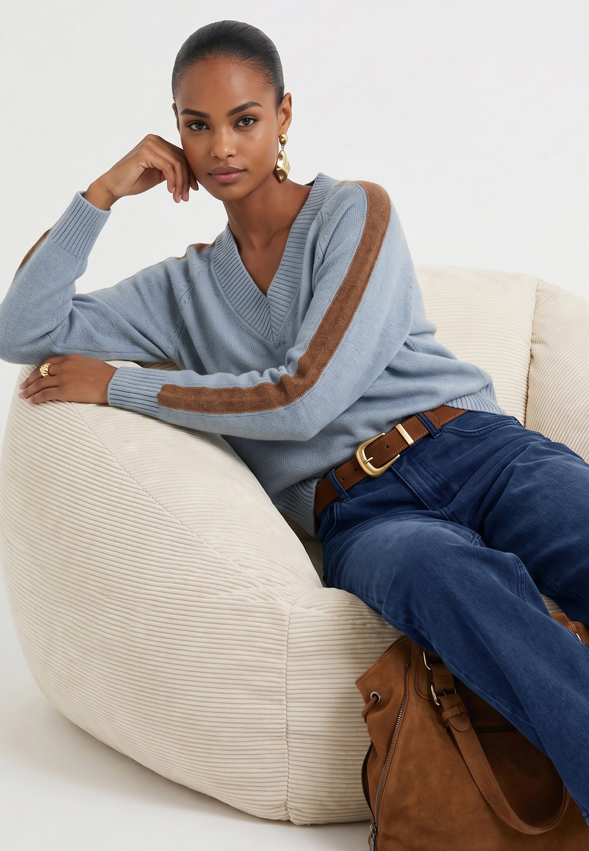 PULL MANCHES RAYEES - DARI - CIEL/CAMEL PULL NEW KOOKAI Mode Kookai