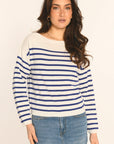 PULL MARINIÈRE COL BATEAU - BLANC/NAVY - AURE PULL KOOKAI Mode Kookai