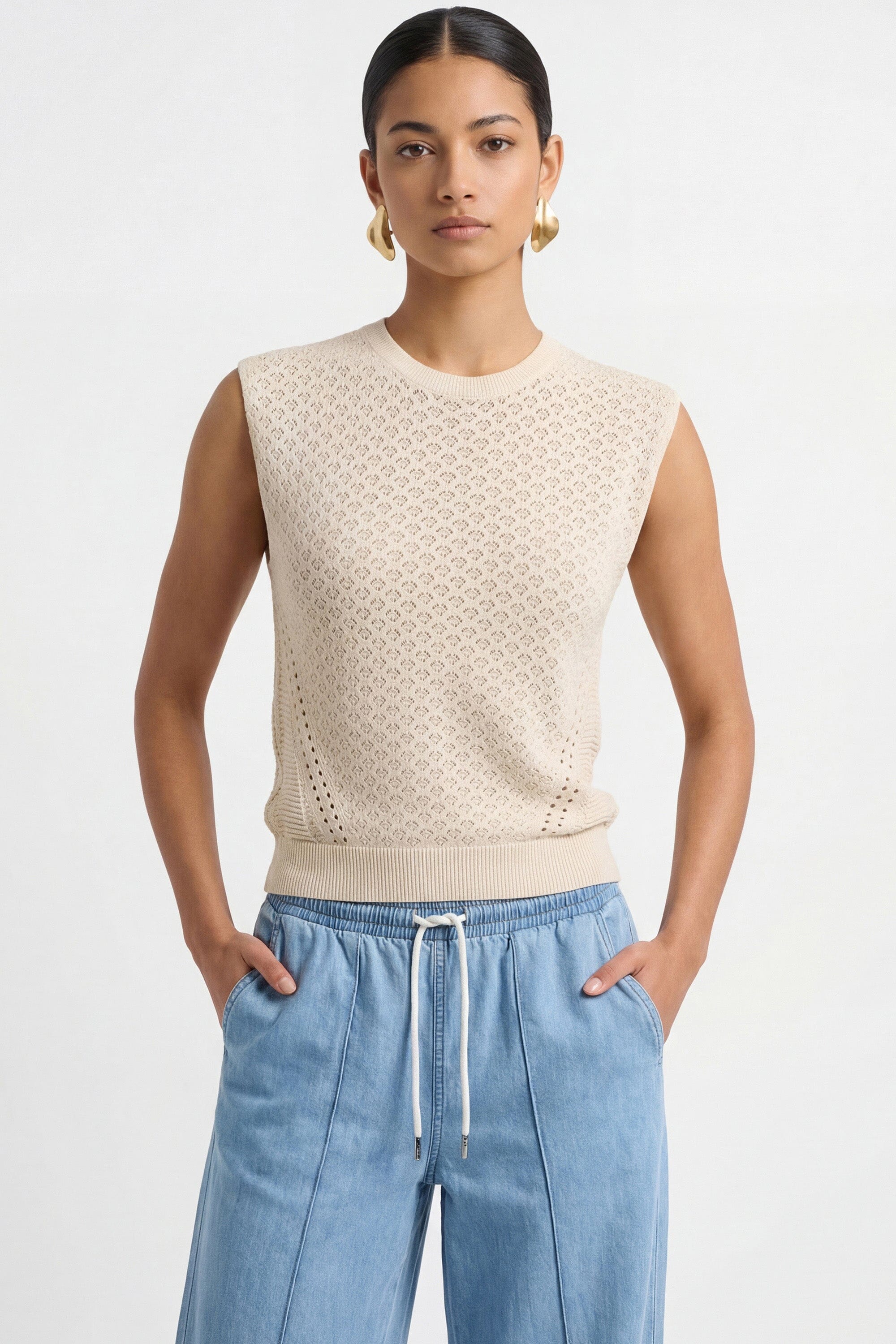 PULL SANS MANCHE - CYRA - ECRU PULL NEW KOOKAI Mode Kookai