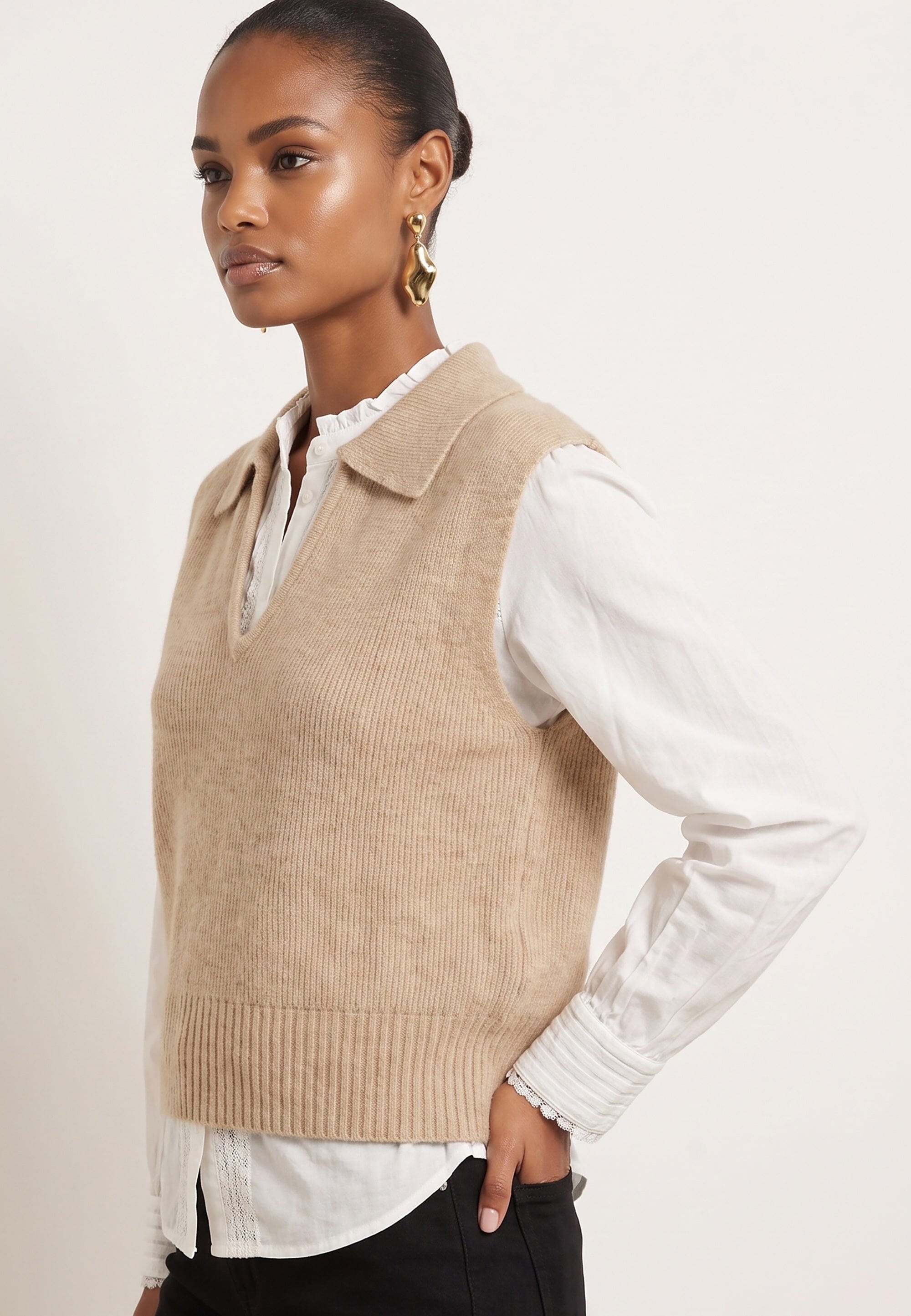 PULL SANS MANCHE - DIMA - BEIGE PULL NEW KOOKAI Mode Kookai