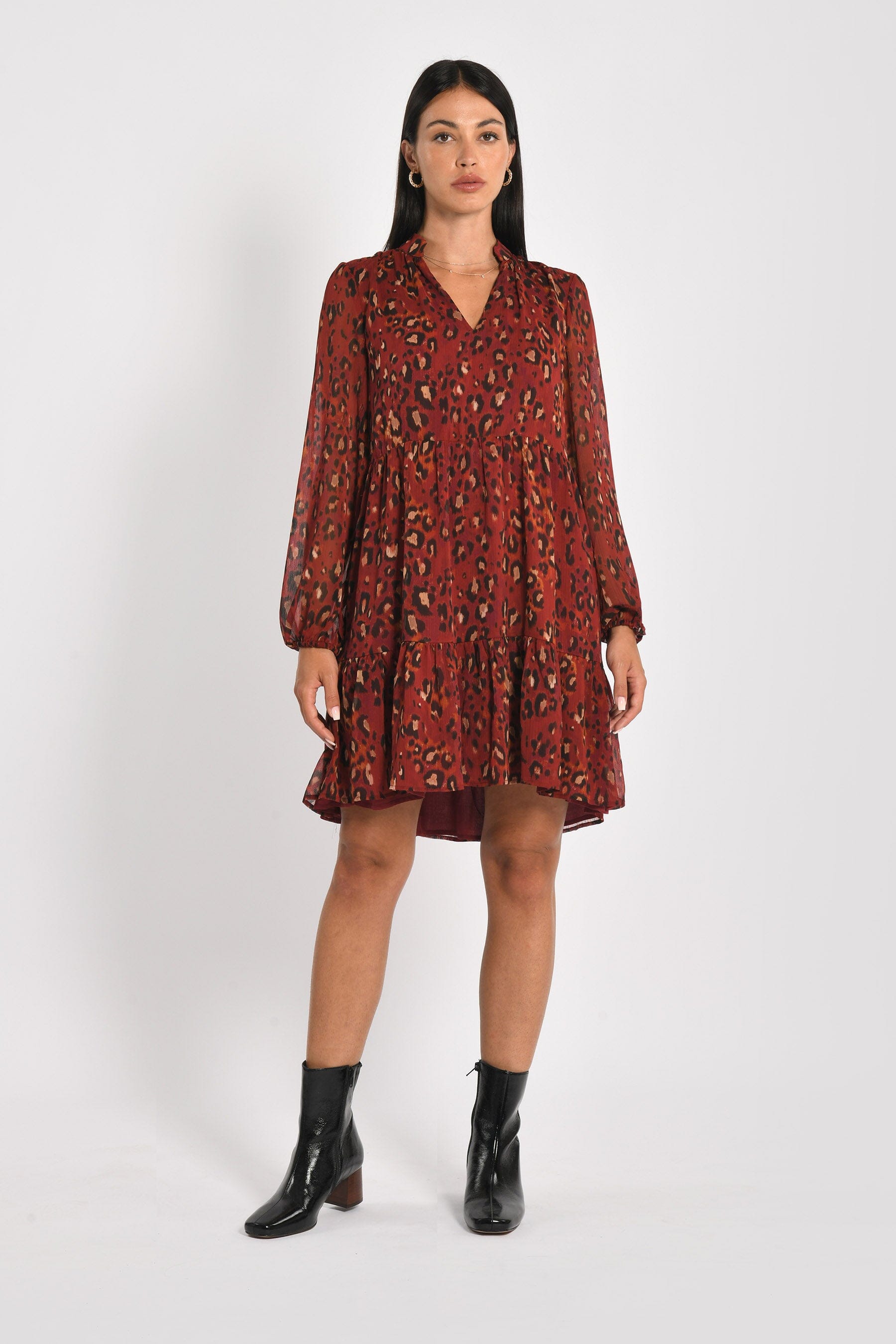 ROBE COURTE LEOPARD MINA MULTI BORDEAUX ROBE KOOKAI Mode Kookai