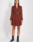ROBE COURTE LEOPARD MINA MULTI BORDEAUX ROBE KOOKAI Mode Kookai