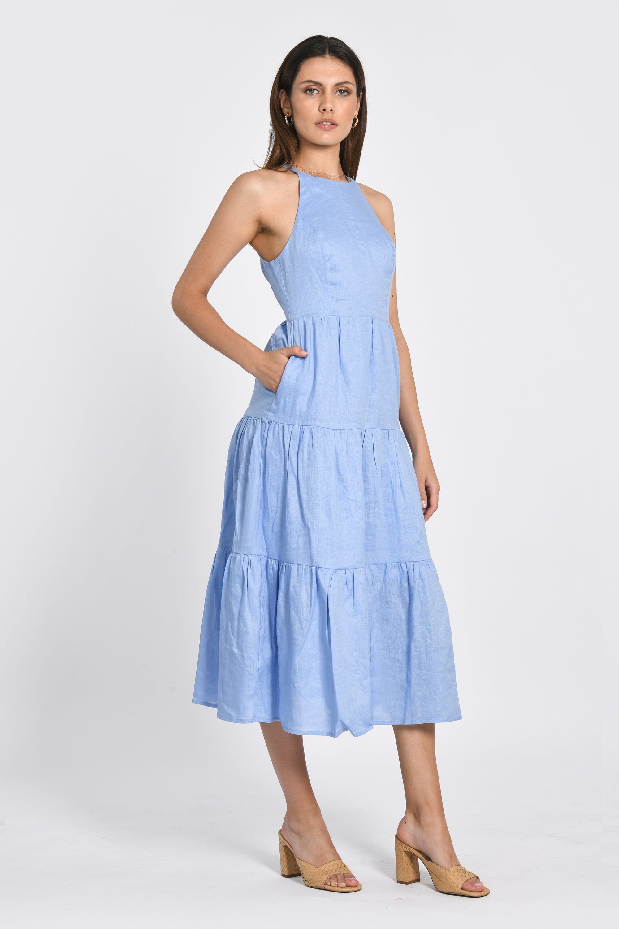 ROBE EN LIN MIDI TAHIA BLUE BELL ROBE KOOKAI Mode Kookai