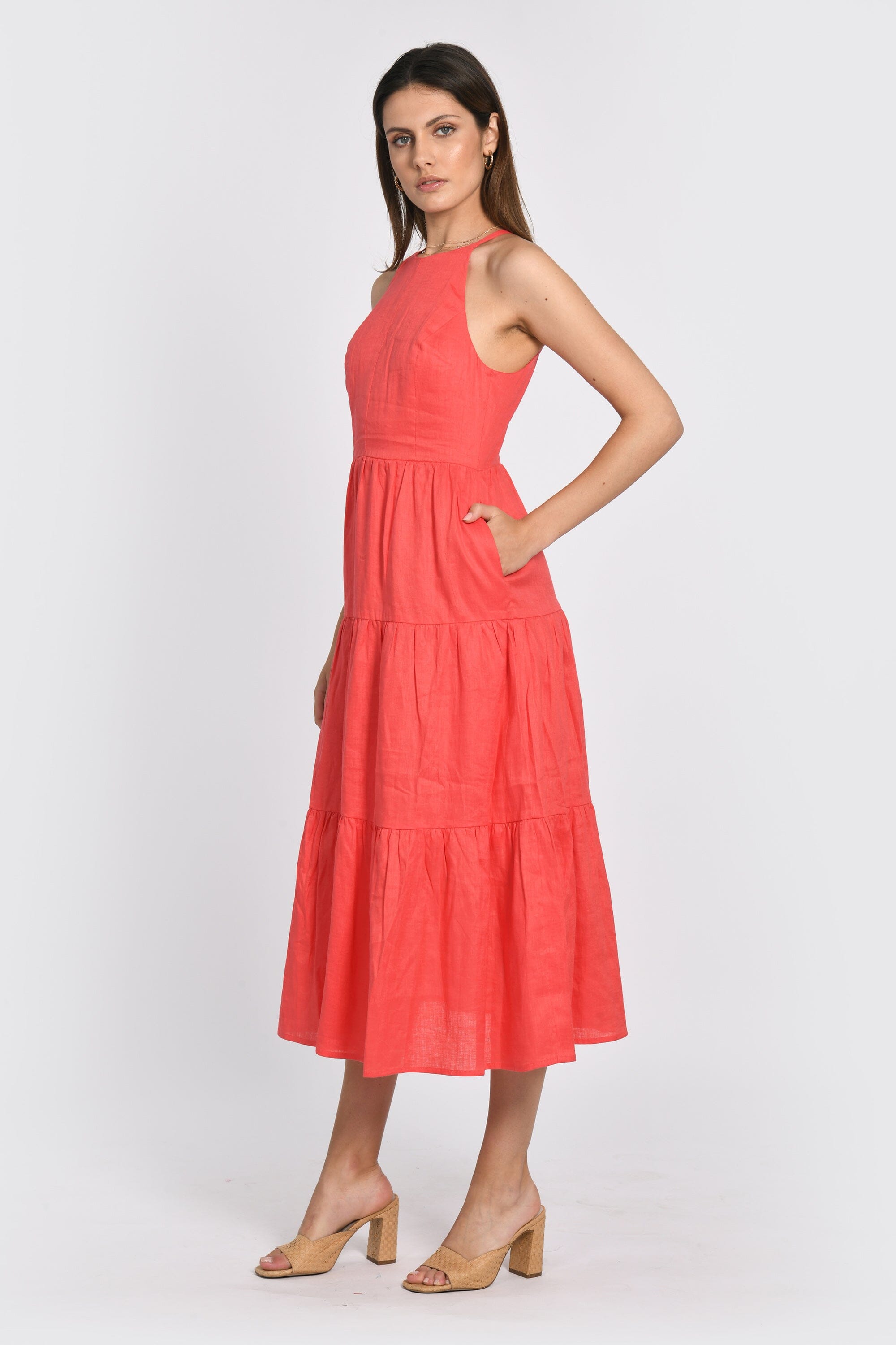 ROBE EN LIN MIDI TAHIA STRAWBERRY ROBE KOOKAI Mode Kookai