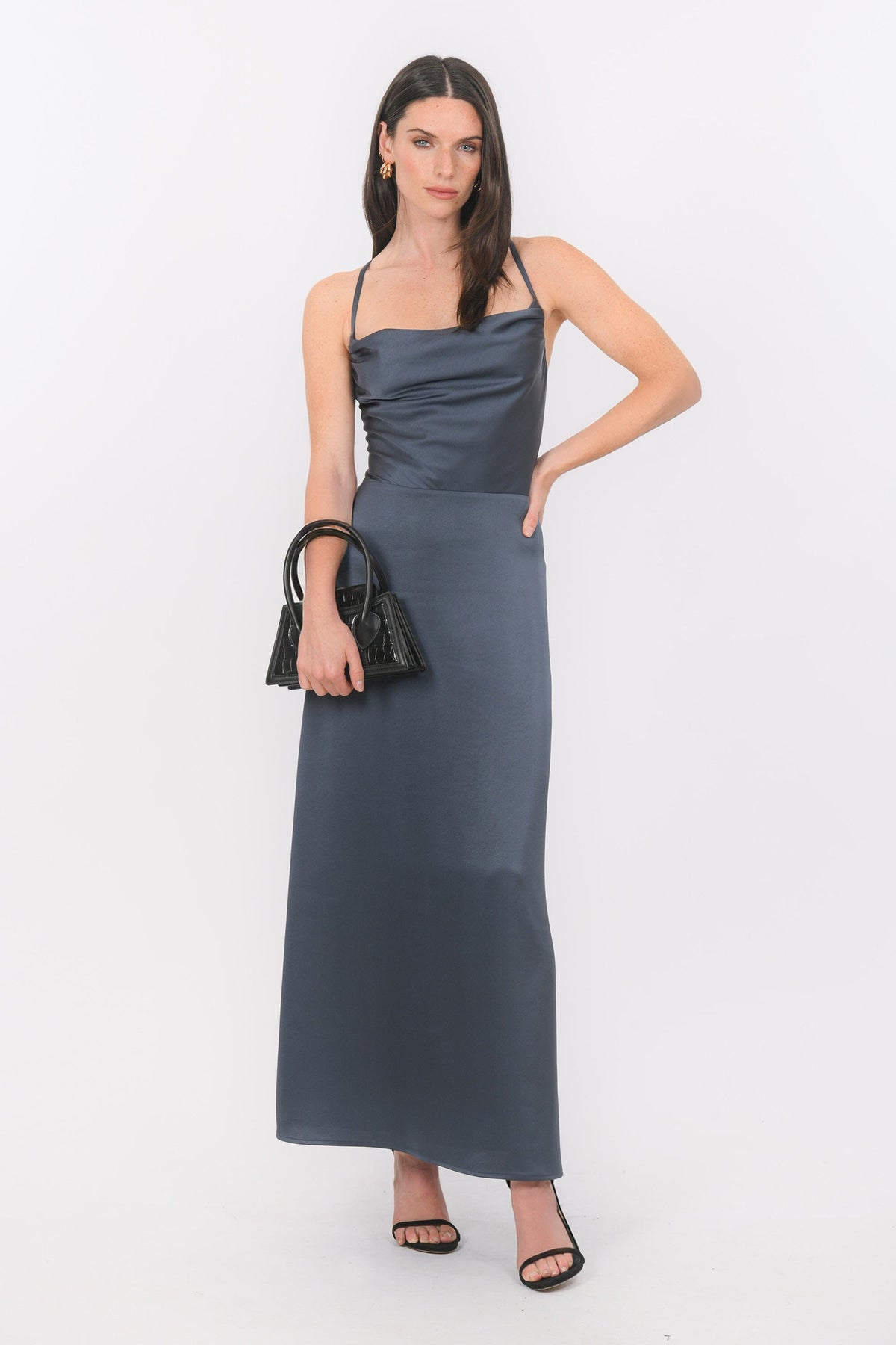 Robe Longue Maxi GEVANA France Taille 54 - Blanc Avec Fleurs Grises - Bambou Et Polyester - Sans Manches, Très Bon état Occasion