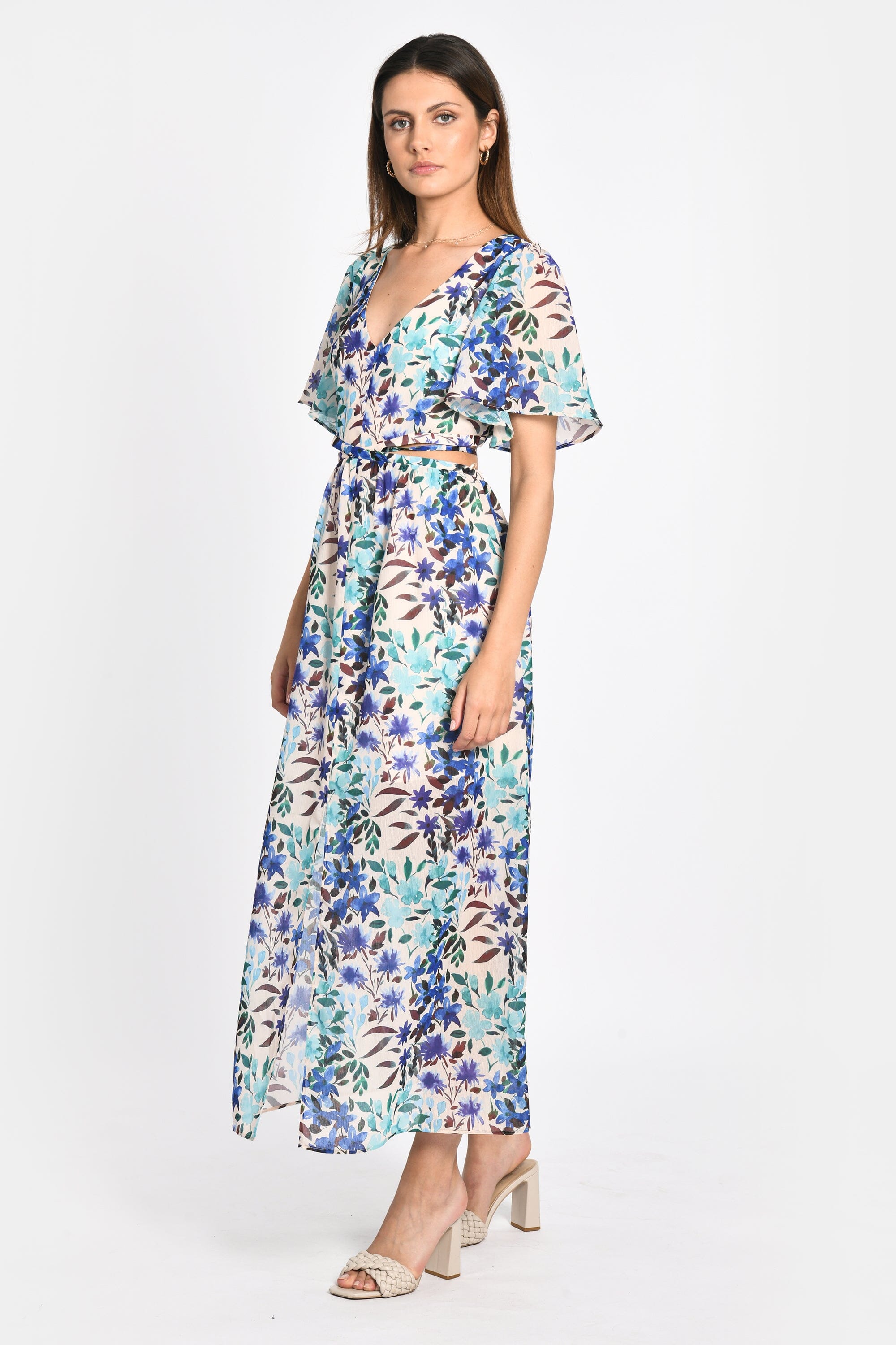 ROBE LONGUE PRISCA FLEURS MULTI BLEU ROBE KOOKAI Mode Kookai