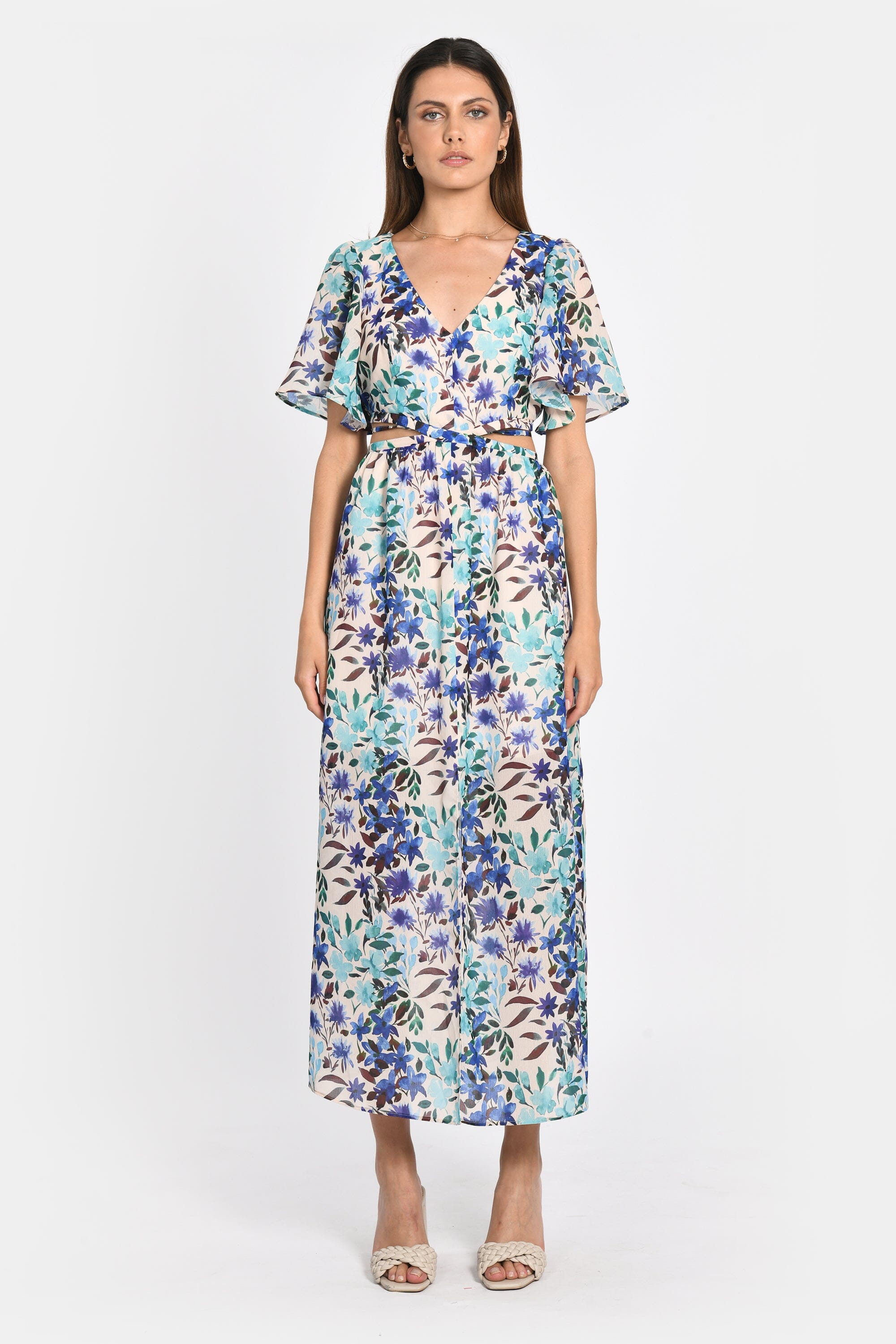 ROBE LONGUE PRISCA FLEURS MULTI BLEU ROBE KOOKAI Mode Kookai