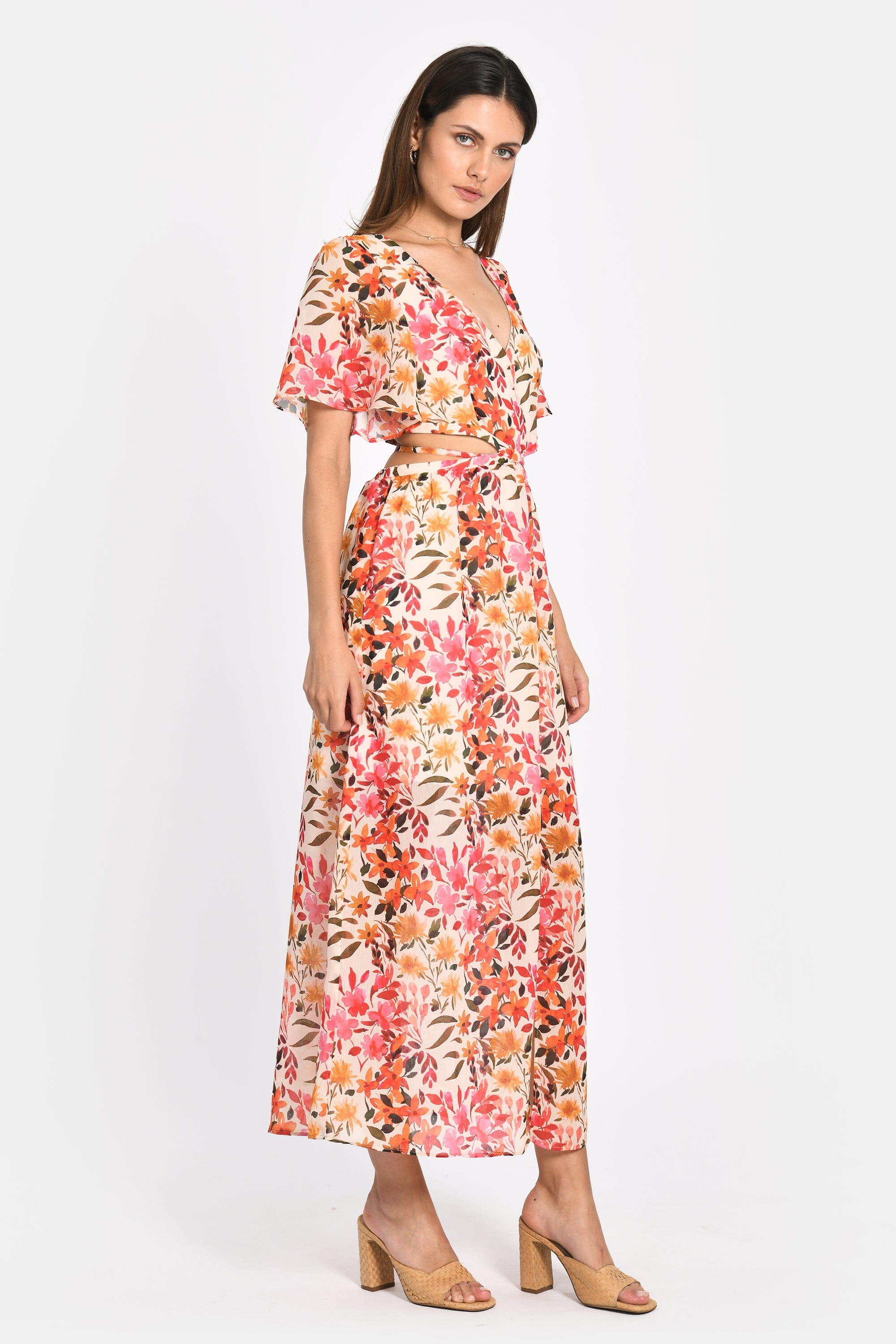 ROBE LONGUE PRISCA FLEURS MULTI ORANGE ROBE KOOKAI Mode Kookai