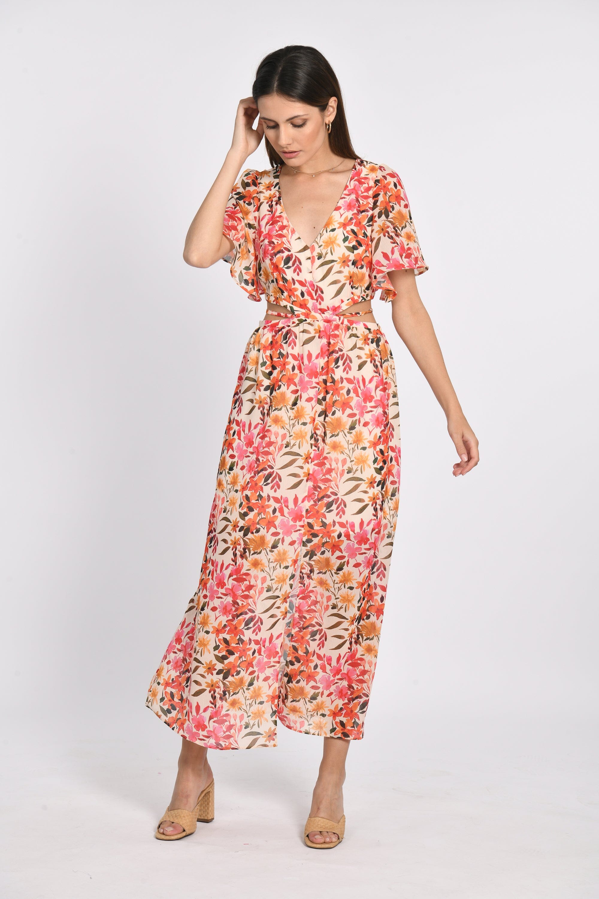 ROBE LONGUE PRISCA FLEURS MULTI ORANGE ROBE KOOKAI Mode Kookai