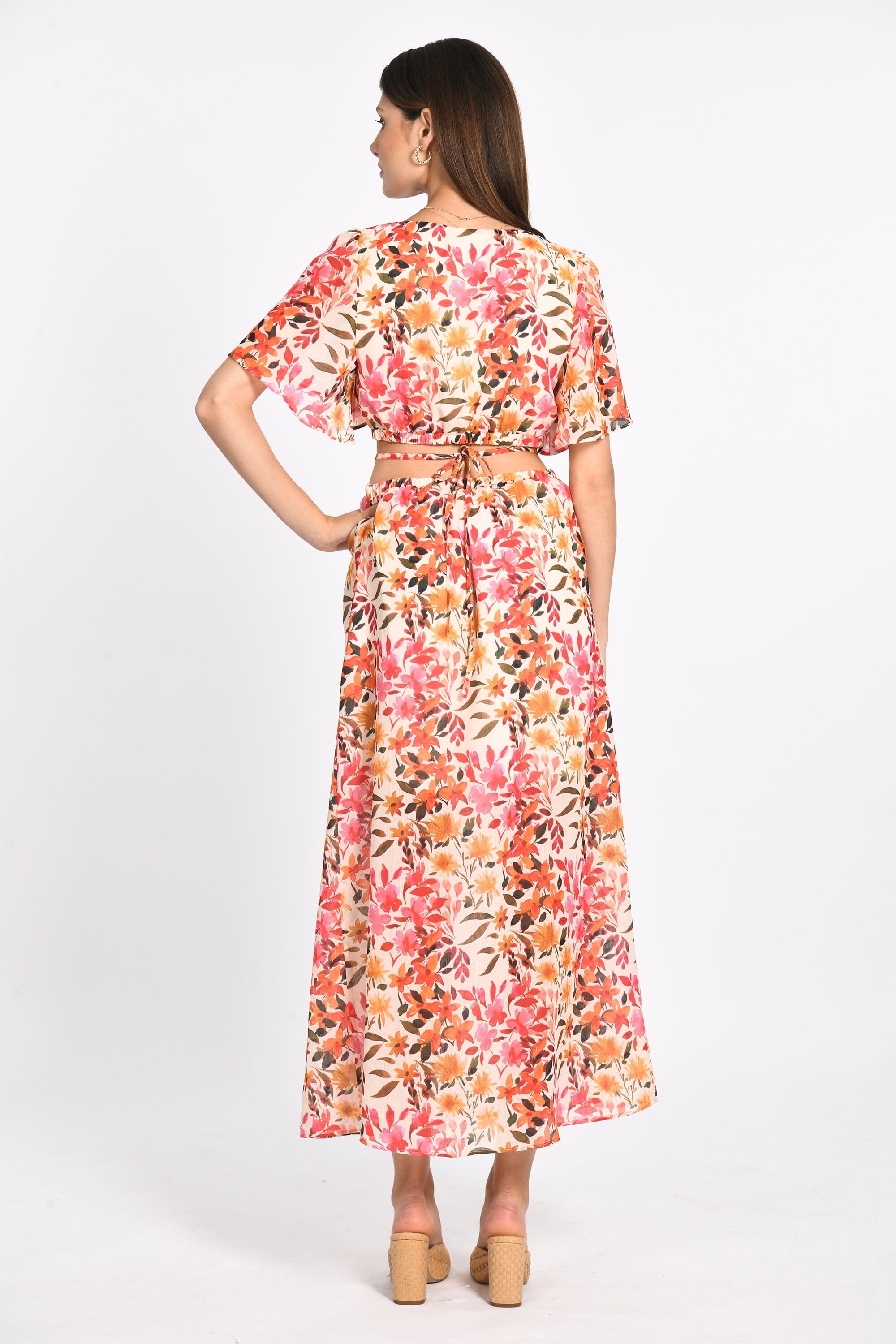 ROBE LONGUE PRISCA FLEURS MULTI ORANGE ROBE KOOKAI Mode Kookai