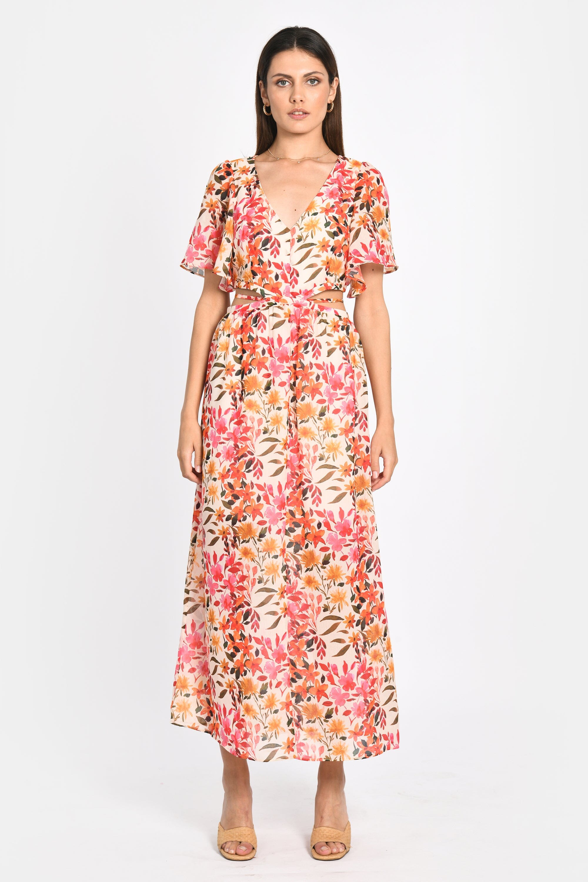 ROBE LONGUE PRISCA FLEURS MULTI ORANGE ROBE KOOKAI Mode Kookai