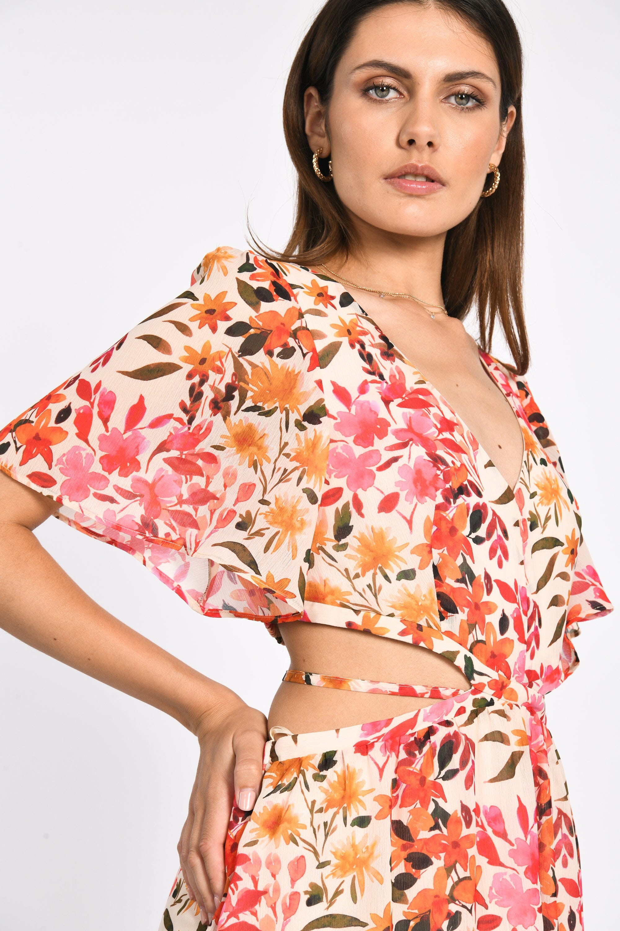 ROBE LONGUE PRISCA FLEURS MULTI ORANGE ROBE KOOKAI Mode Kookai