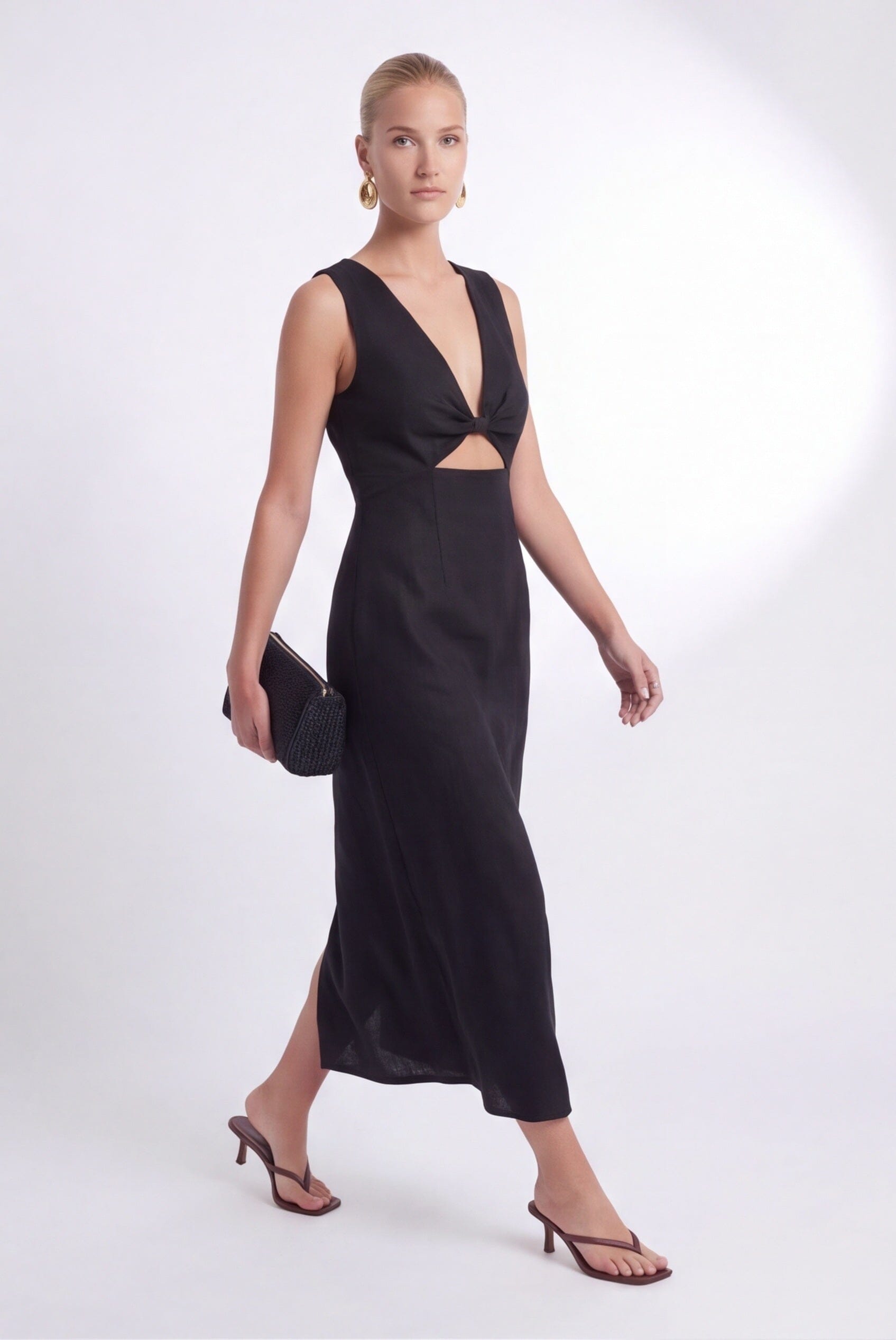 ROBE MIDI 100% LIN - CHELSEA - NOIR ROBE NEW KOOKAI Mode Kookai