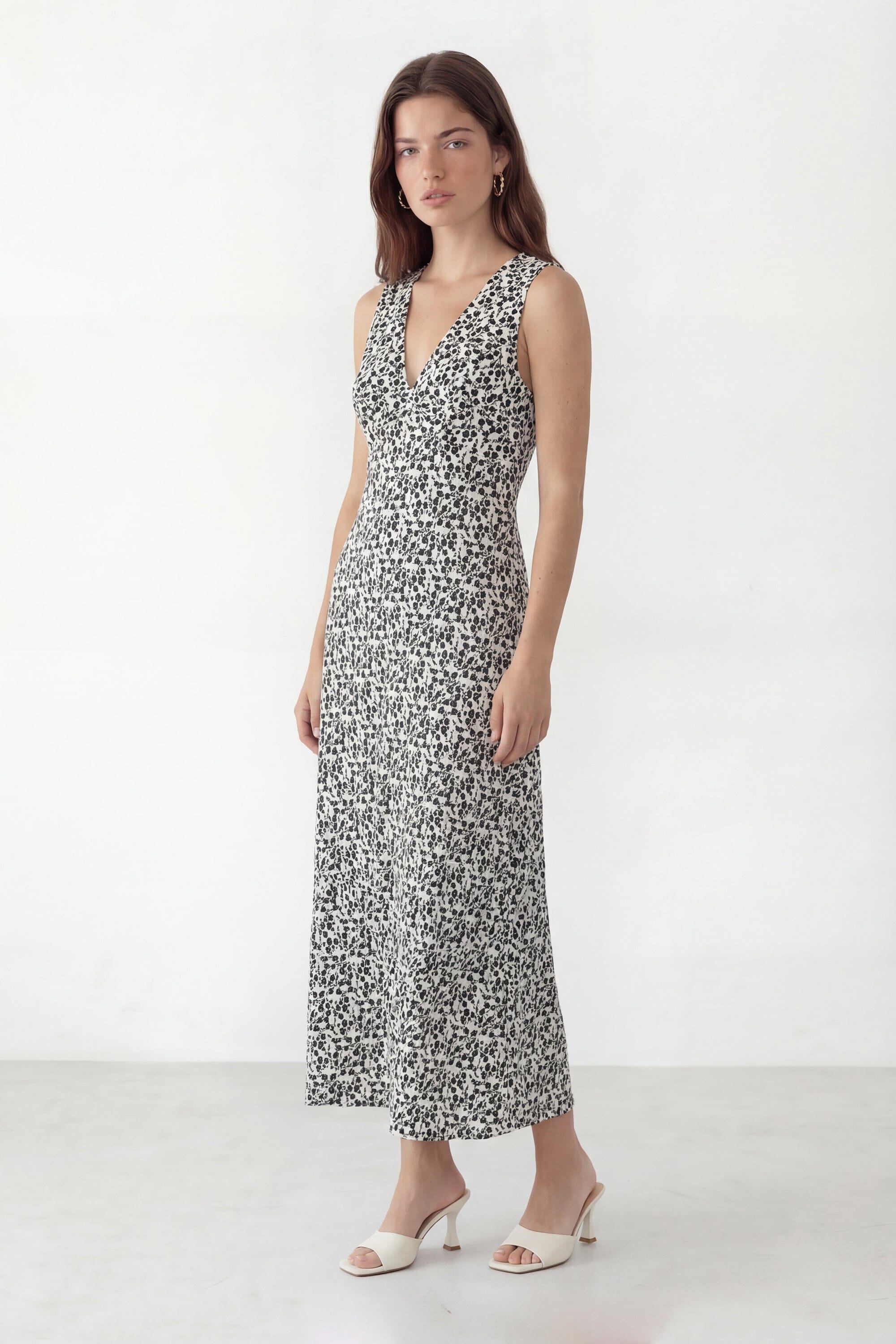 ROBE MIDI - CADEN - LIBERTY ECRU NOIR ROBE NEW KOOKAI Mode Kookai