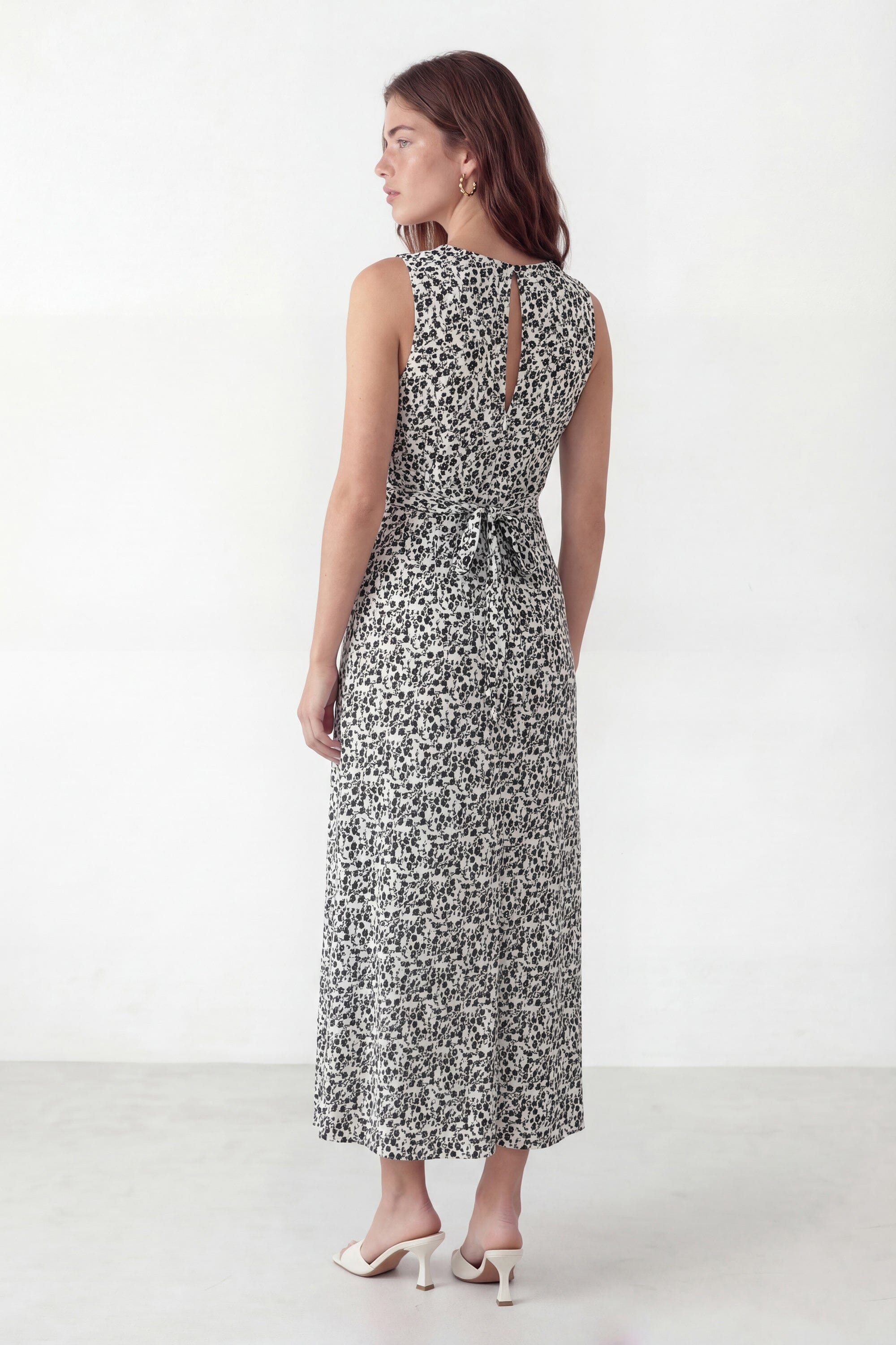 ROBE MIDI - CADEN - LIBERTY ECRU NOIR ROBE NEW KOOKAI Mode Kookai