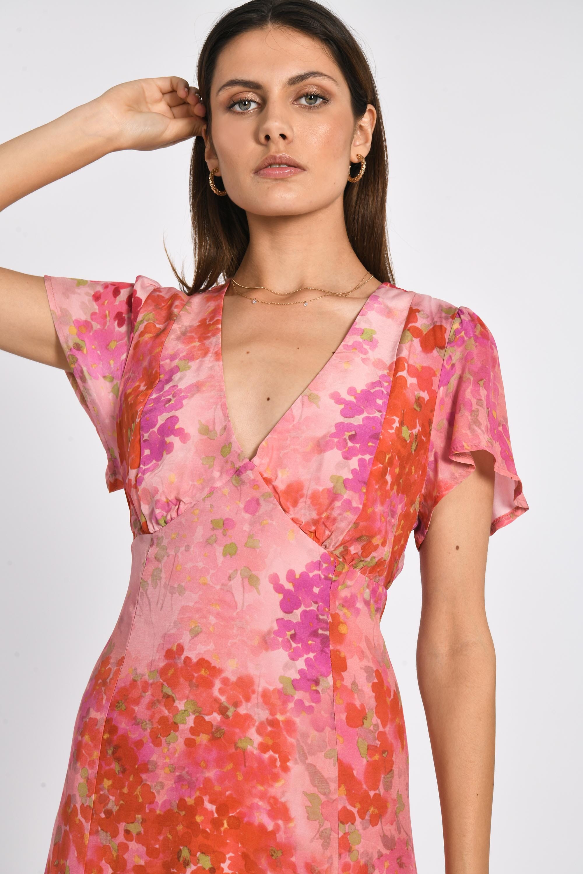 ROBE MIDI PAOLA FLEURS MULTI ROUGE ROBE KOOKAI Mode Kookai