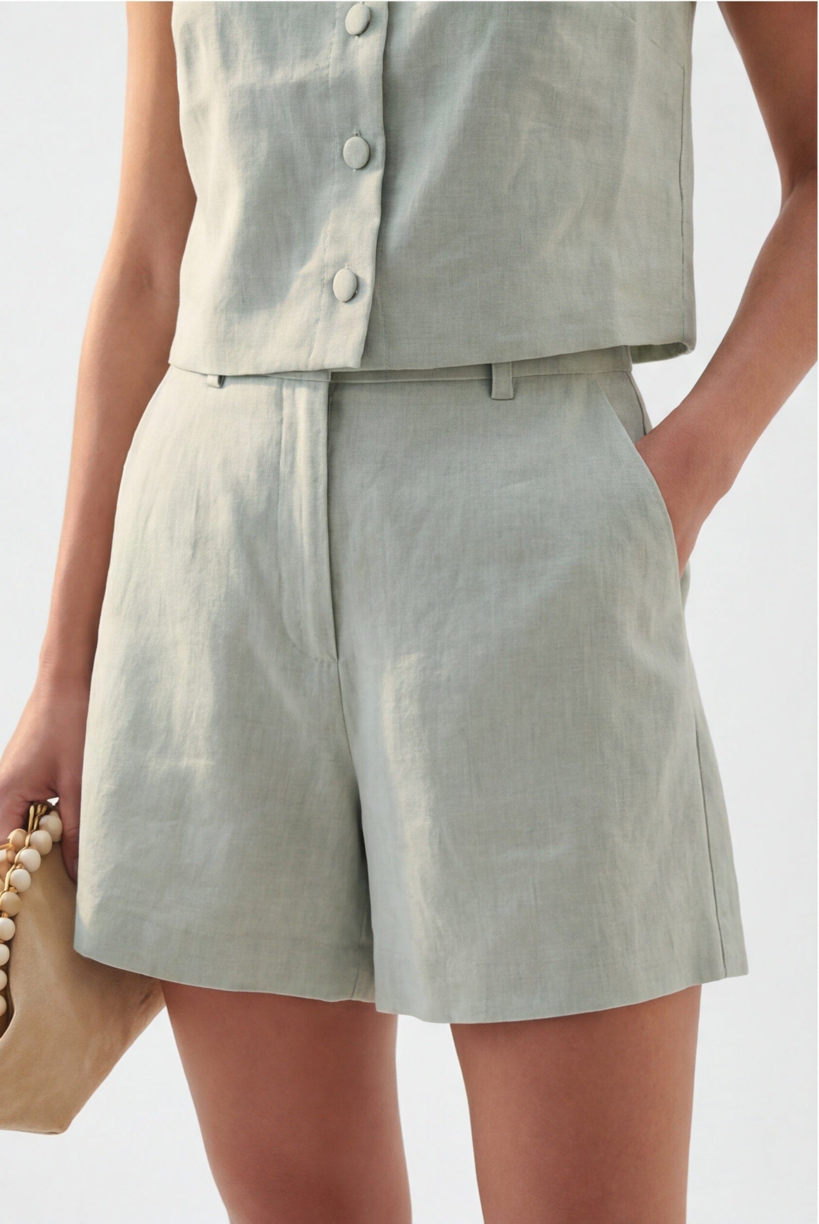 SHORT 100% LIN - CHELSEA - CELADON SHORT NEW KOOKAI Mode Kookai