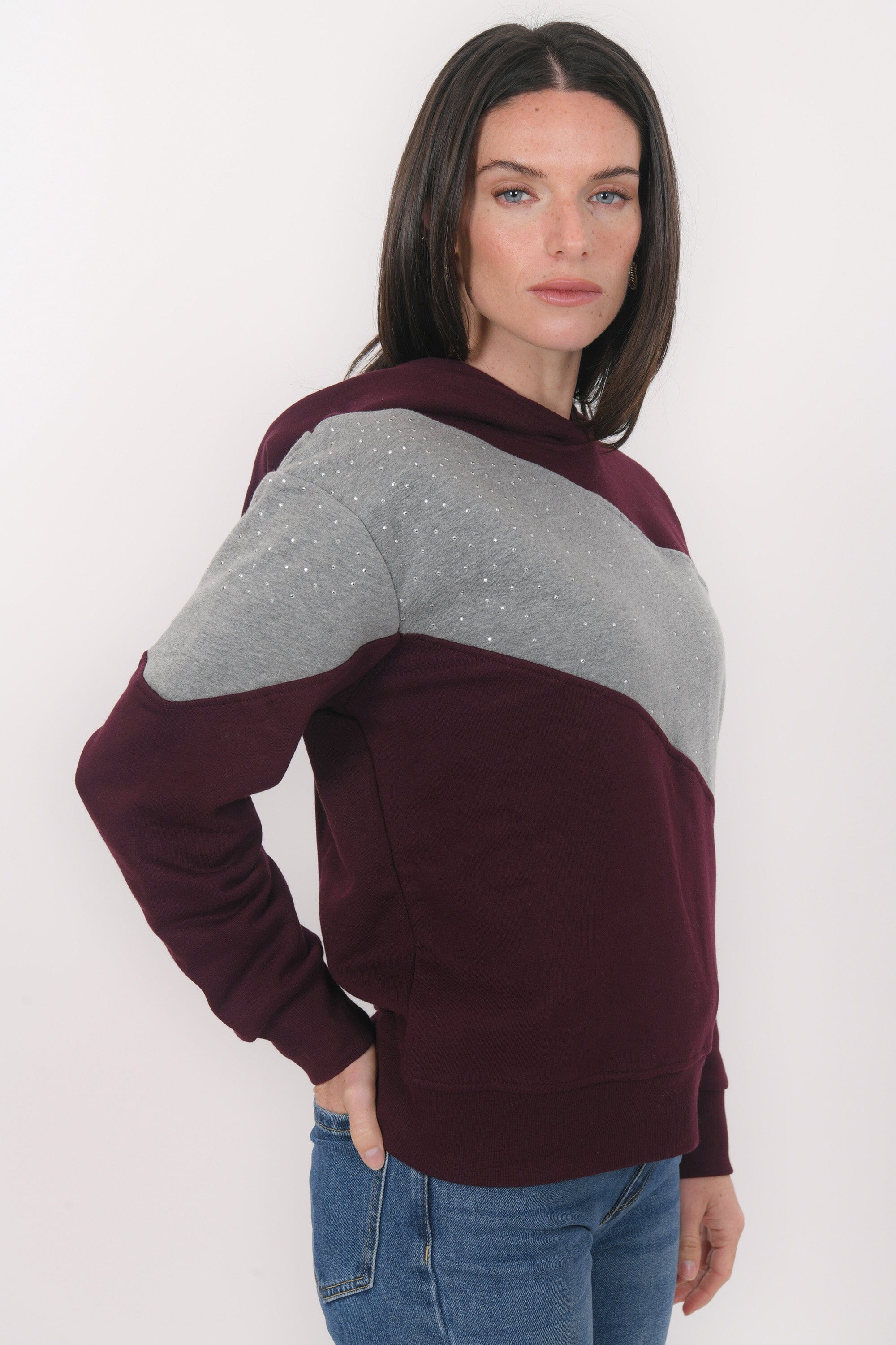 SWEAT - BISTA - GRIS/BORDEAUX TEE SHIRT NEW KOOKAI Mode Kookai