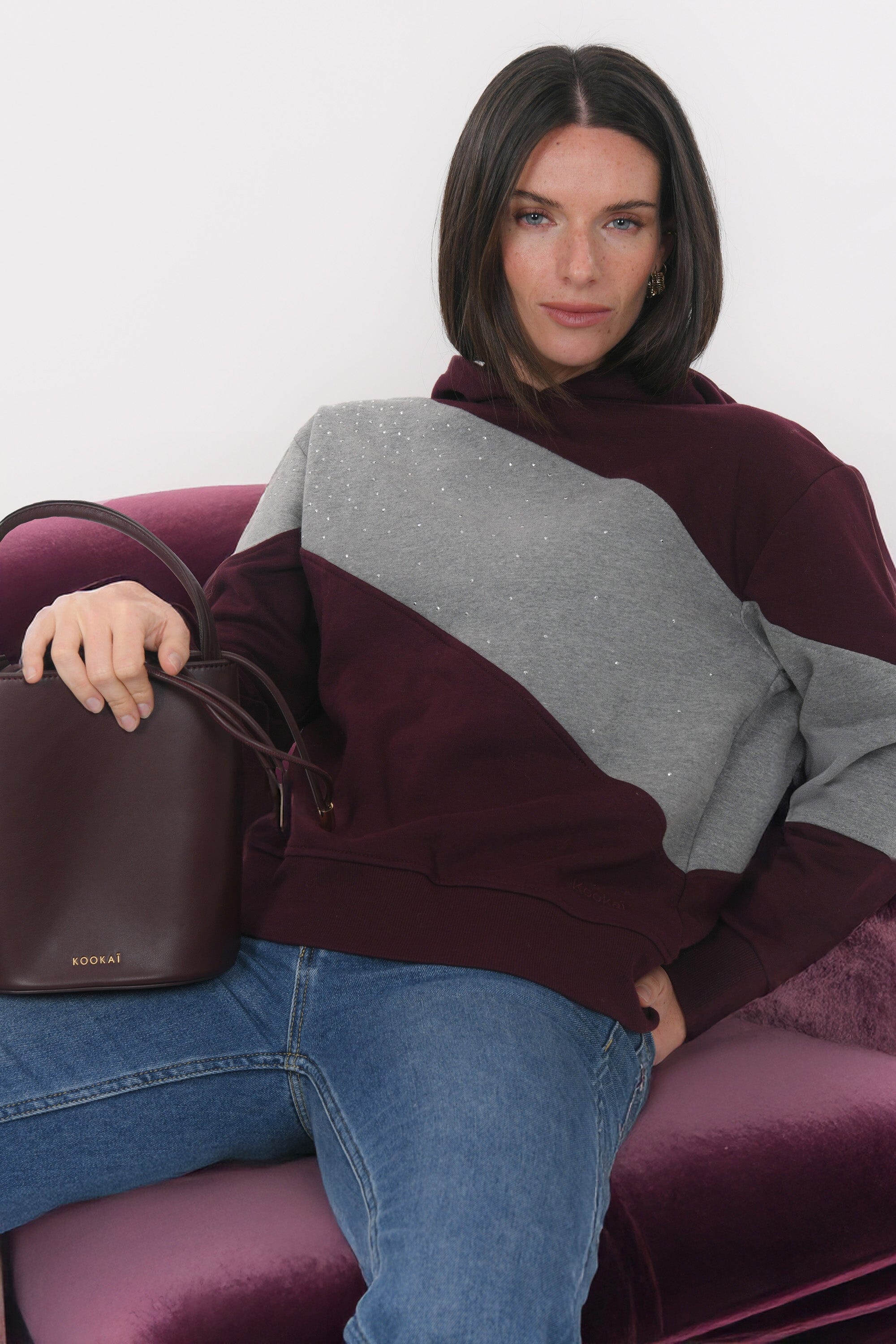 SWEAT - BISTA - GRIS/BORDEAUX TEE SHIRT NEW KOOKAI Mode Kookai