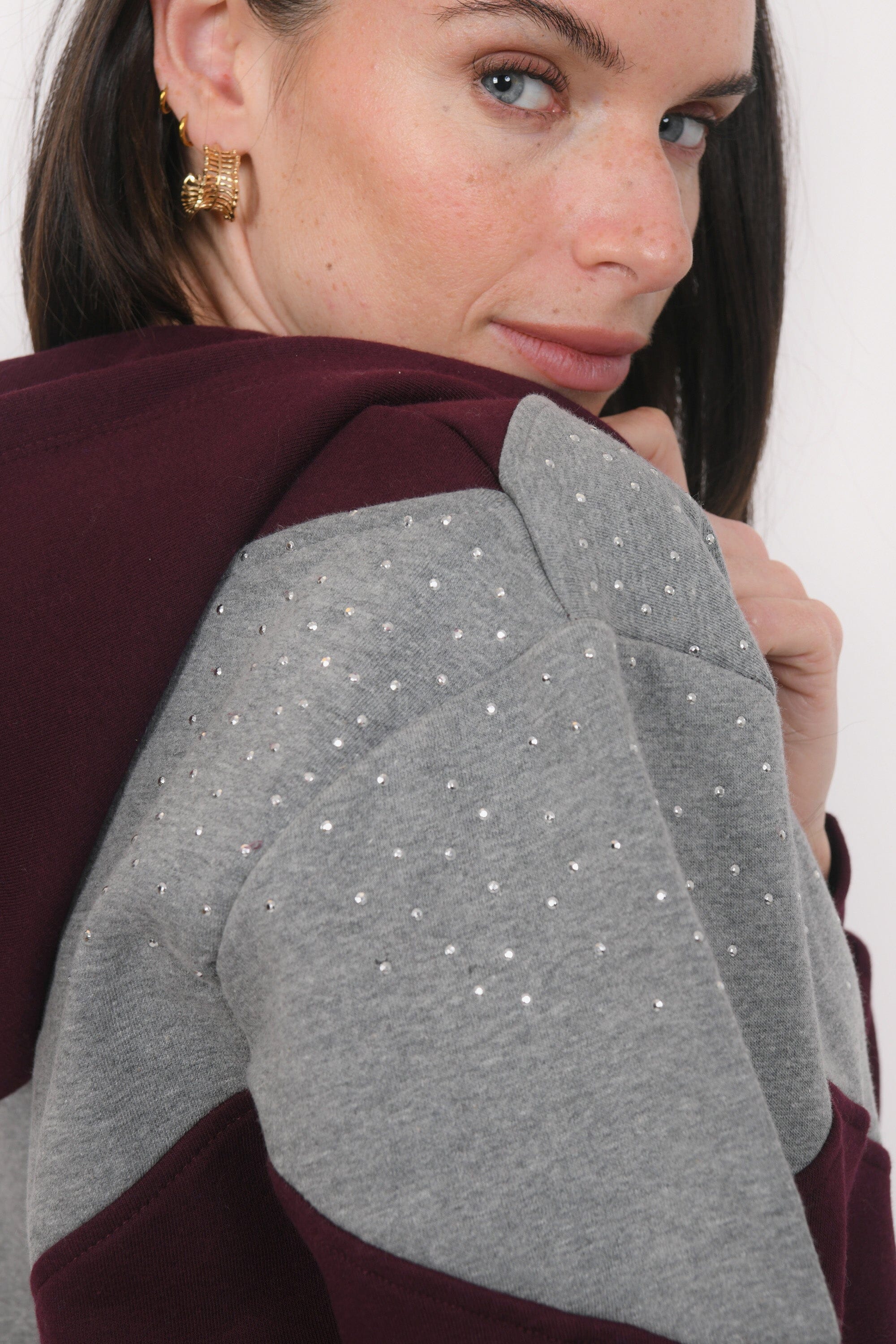 SWEAT - BISTA - GRIS/BORDEAUX TEE SHIRT NEW KOOKAI Mode Kookai