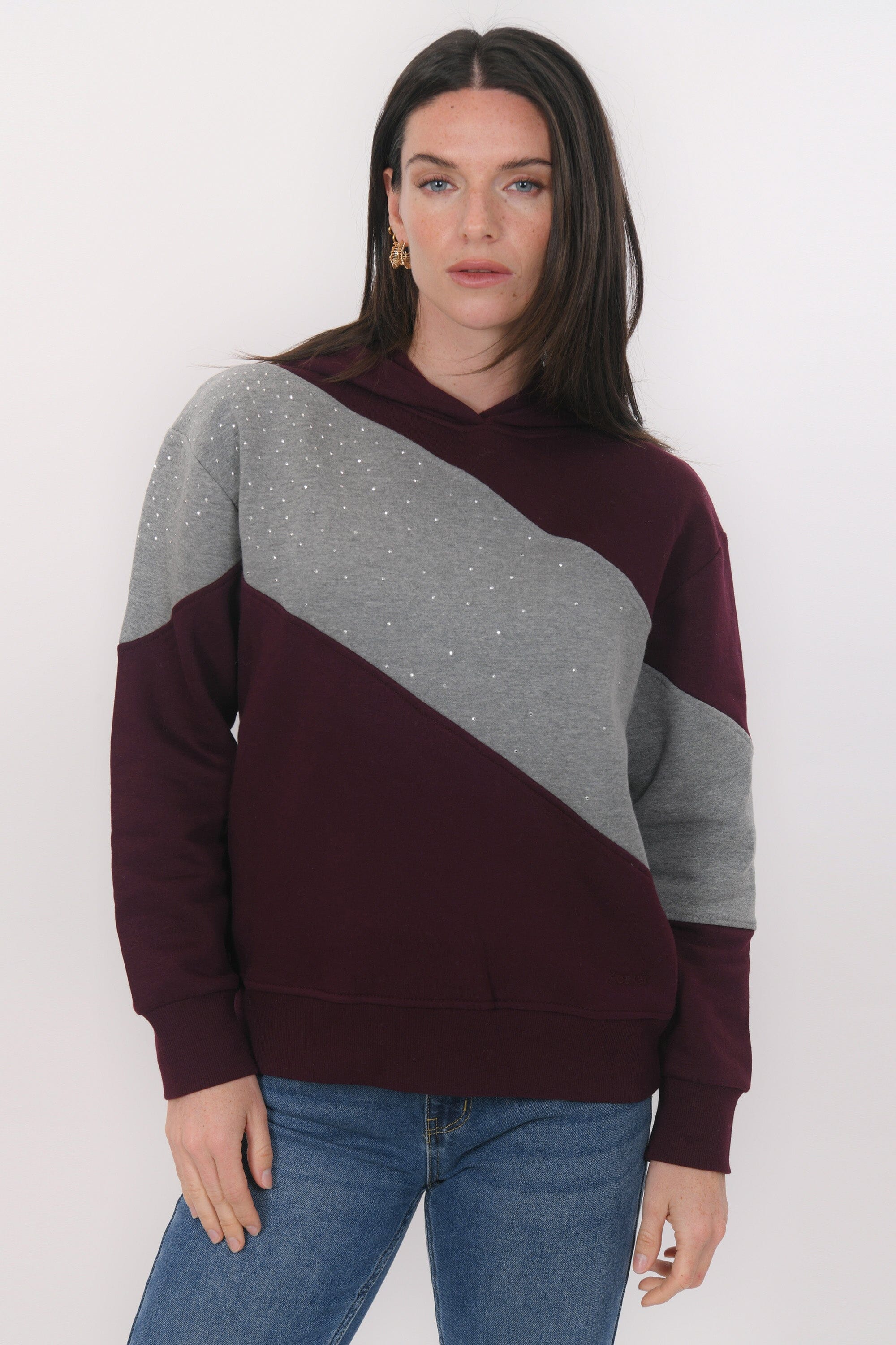 SWEAT - BISTA - GRIS/BORDEAUX TEE SHIRT NEW KOOKAI Mode Kookai