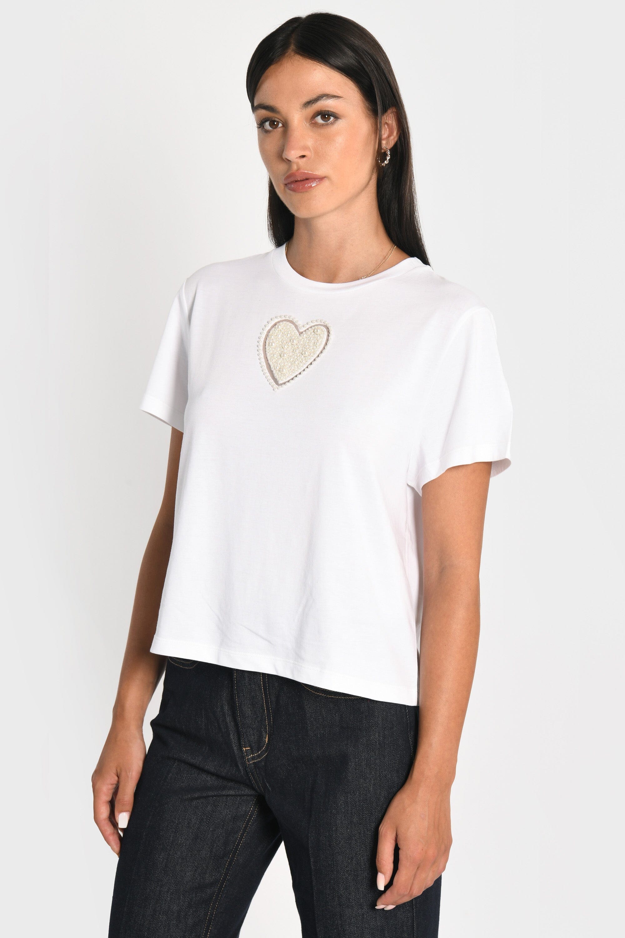 T-SHIRT CŒR PERLÉ NINA BLANC TEE SHIRT KOOKAI Mode Kookai