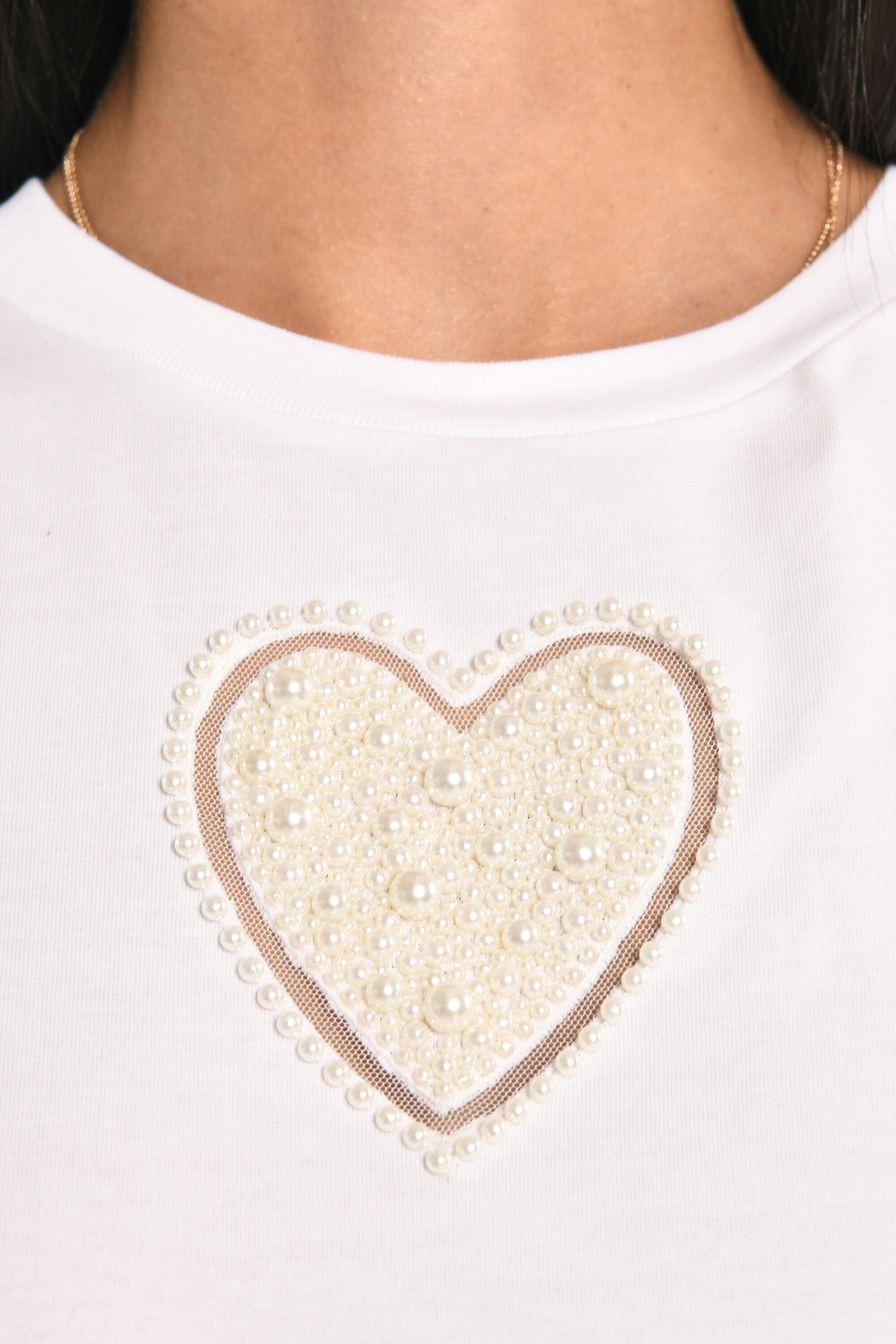 T-SHIRT CŒR PERLÉ NINA BLANC TEE SHIRT KOOKAI Mode Kookai