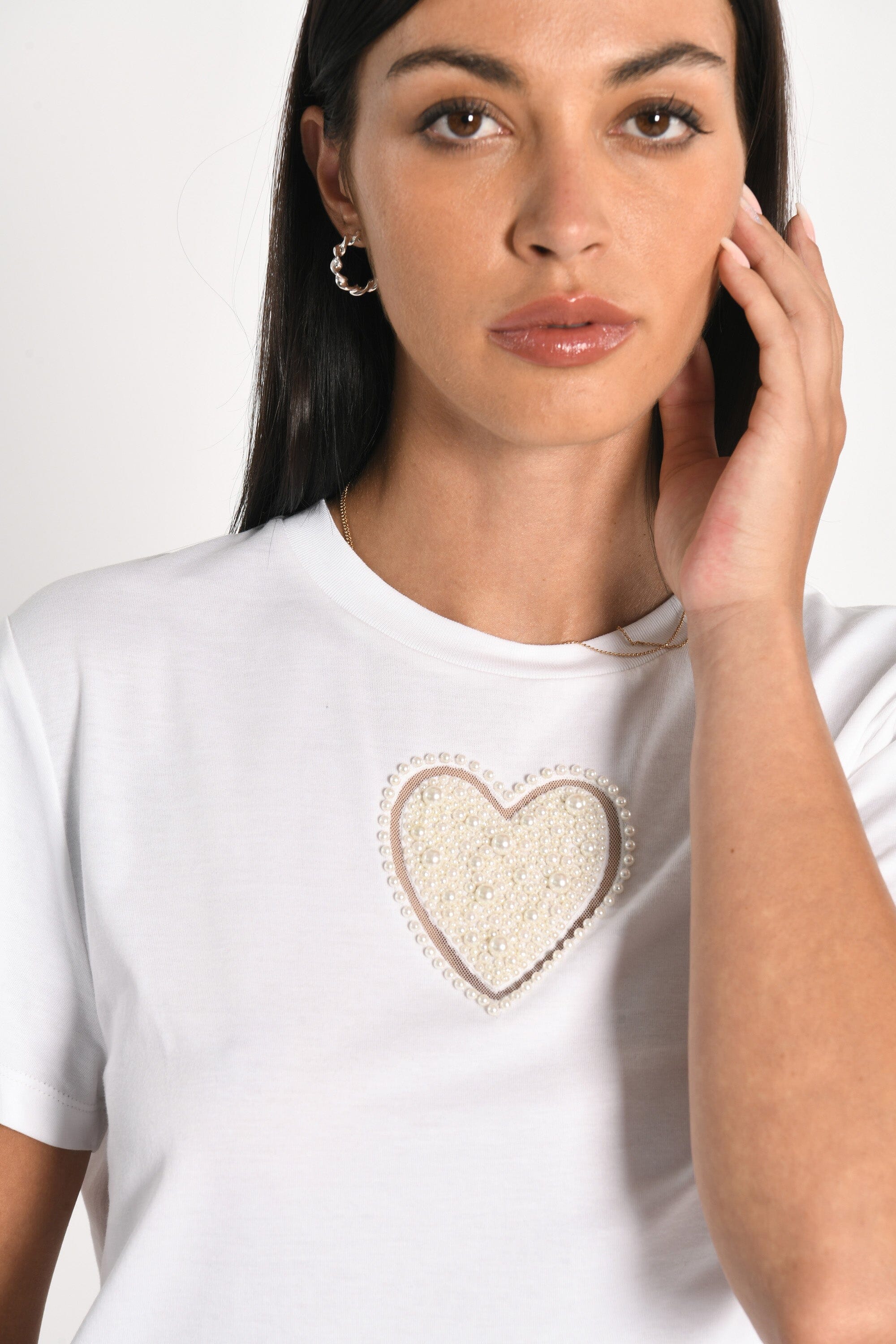 T-SHIRT CŒR PERLÉ NINA BLANC TEE SHIRT KOOKAI Mode Kookai