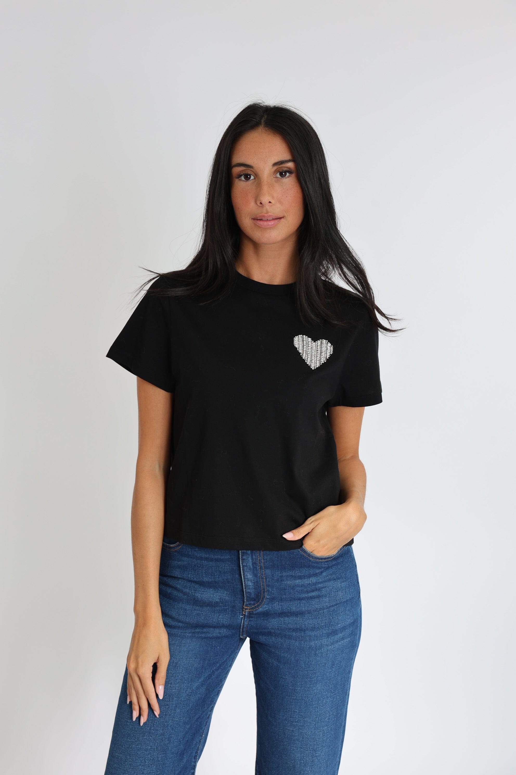 T-SHIRT CŒR STRASS LUNA NOIR TEE SHIRT KOOKAI Mode Kookai