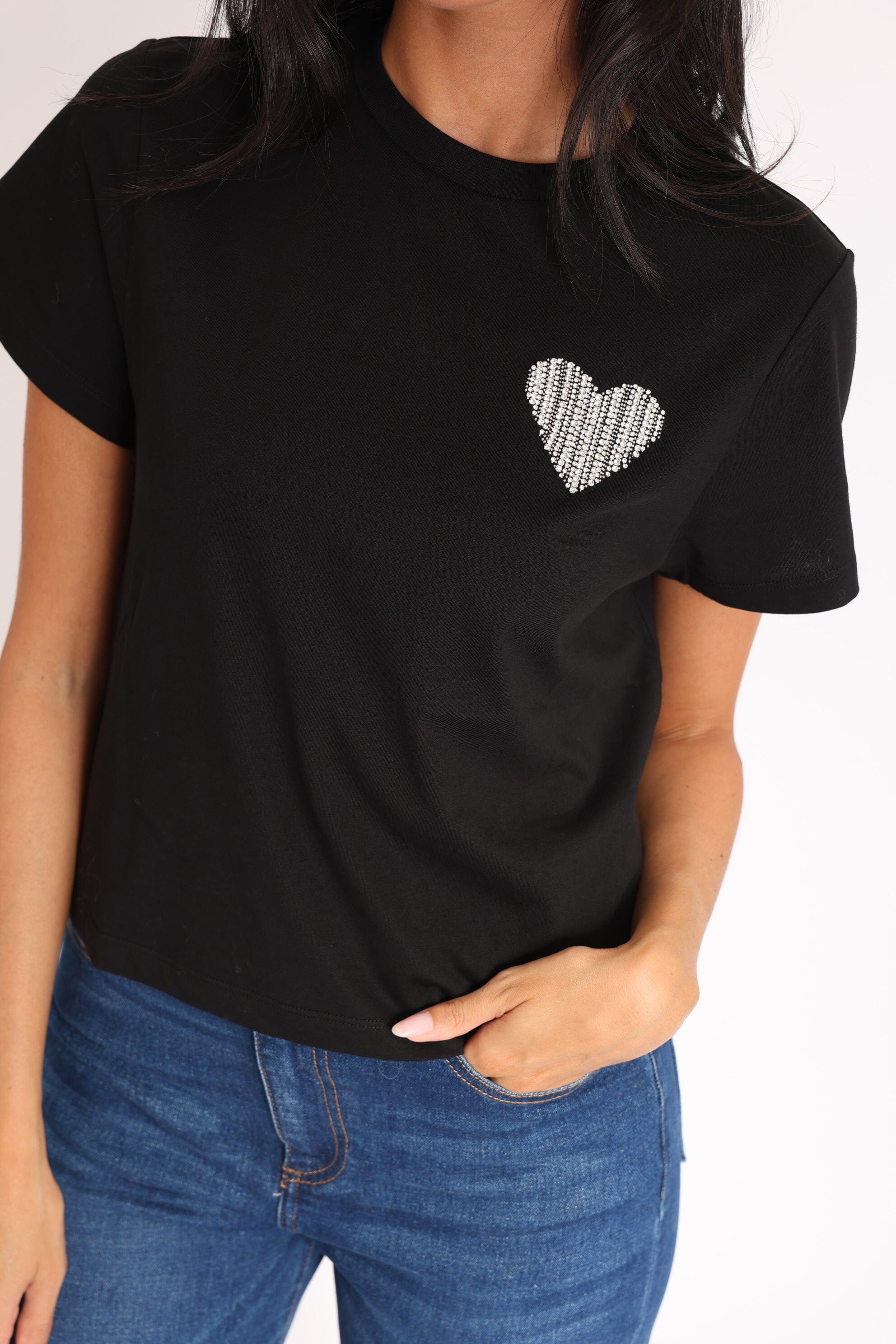 T-SHIRT CŒR STRASS LUNA NOIR TEE SHIRT KOOKAI Mode Kookai