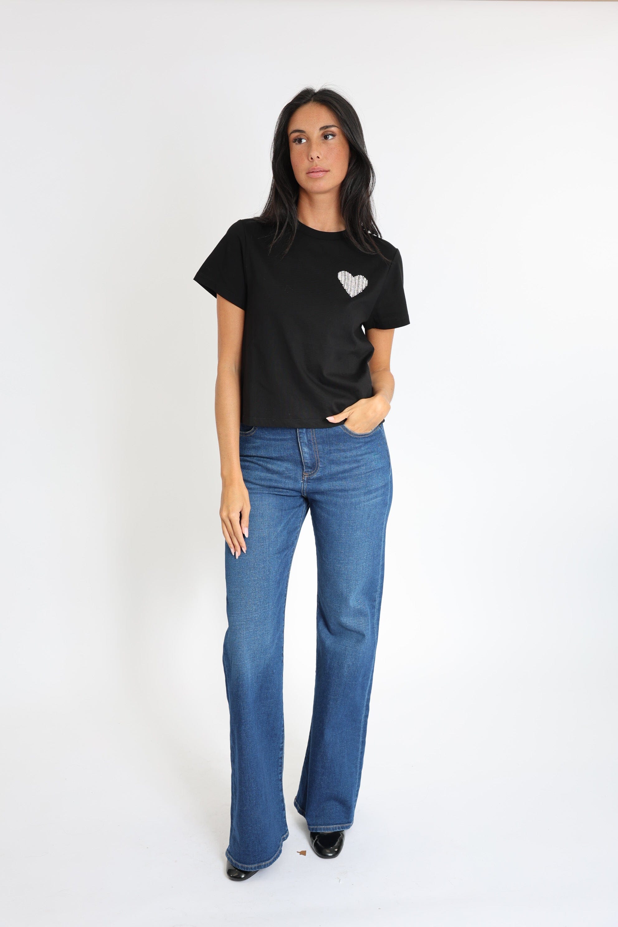T-SHIRT CŒR STRASS LUNA NOIR TEE SHIRT KOOKAI Mode Kookai