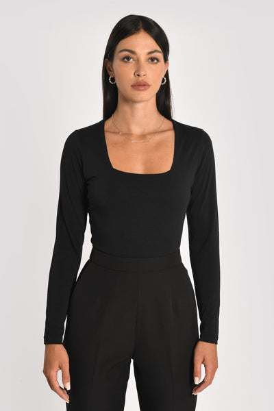 T-shirt stretch à col carré - Noir - Femme - 8.00 T-shirt stretch à col carré - Noir - Femme - 8.00