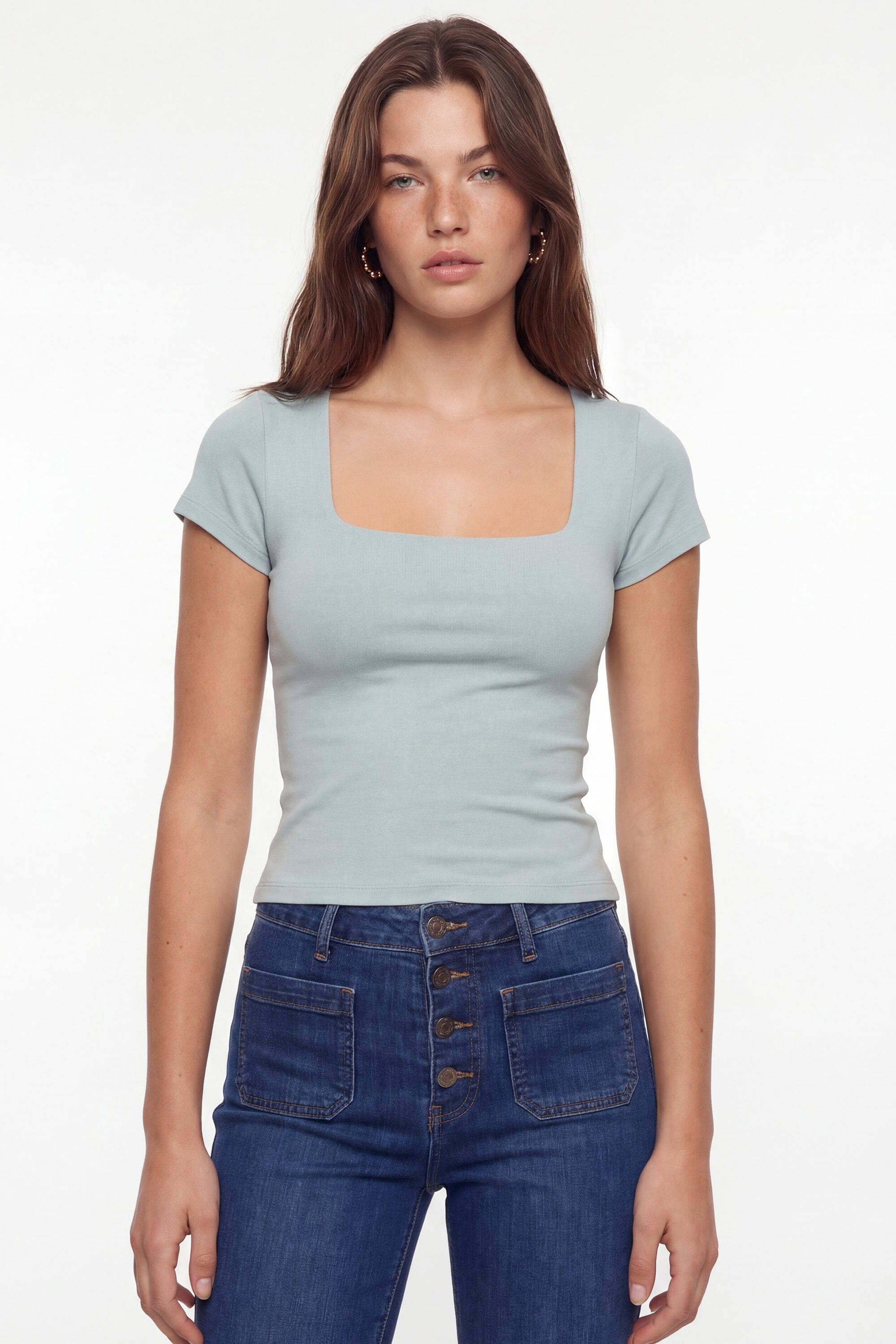 T-SHIRT COL CARRÉ - VIRGINI - CELDAON TEE SHIRT NEW KOOKAI Mode Kookai