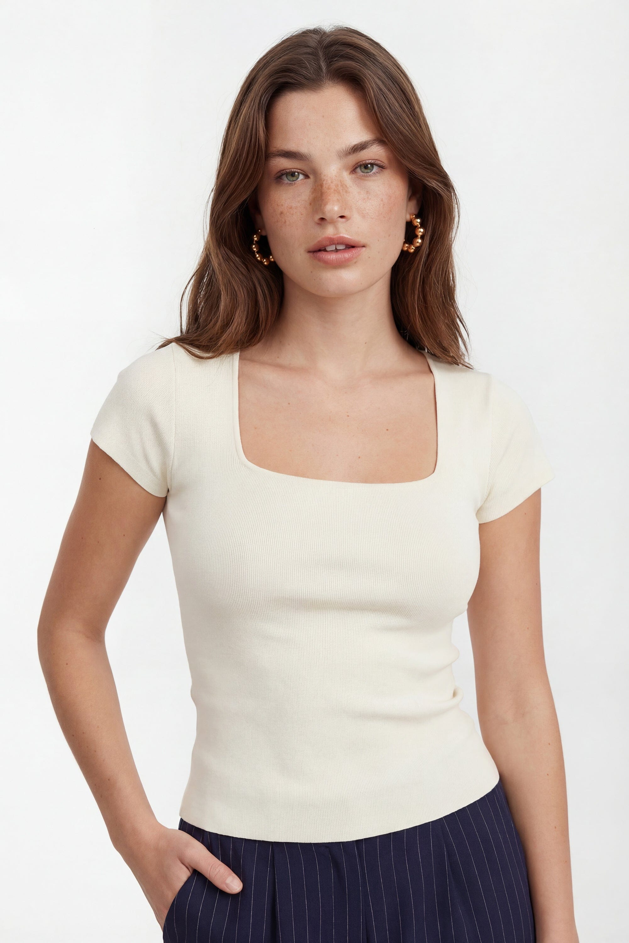 T-SHIRT COL CARRÉ - VIRGINI - ECRU TEE SHIRT NEW KOOKAI Mode Kookai