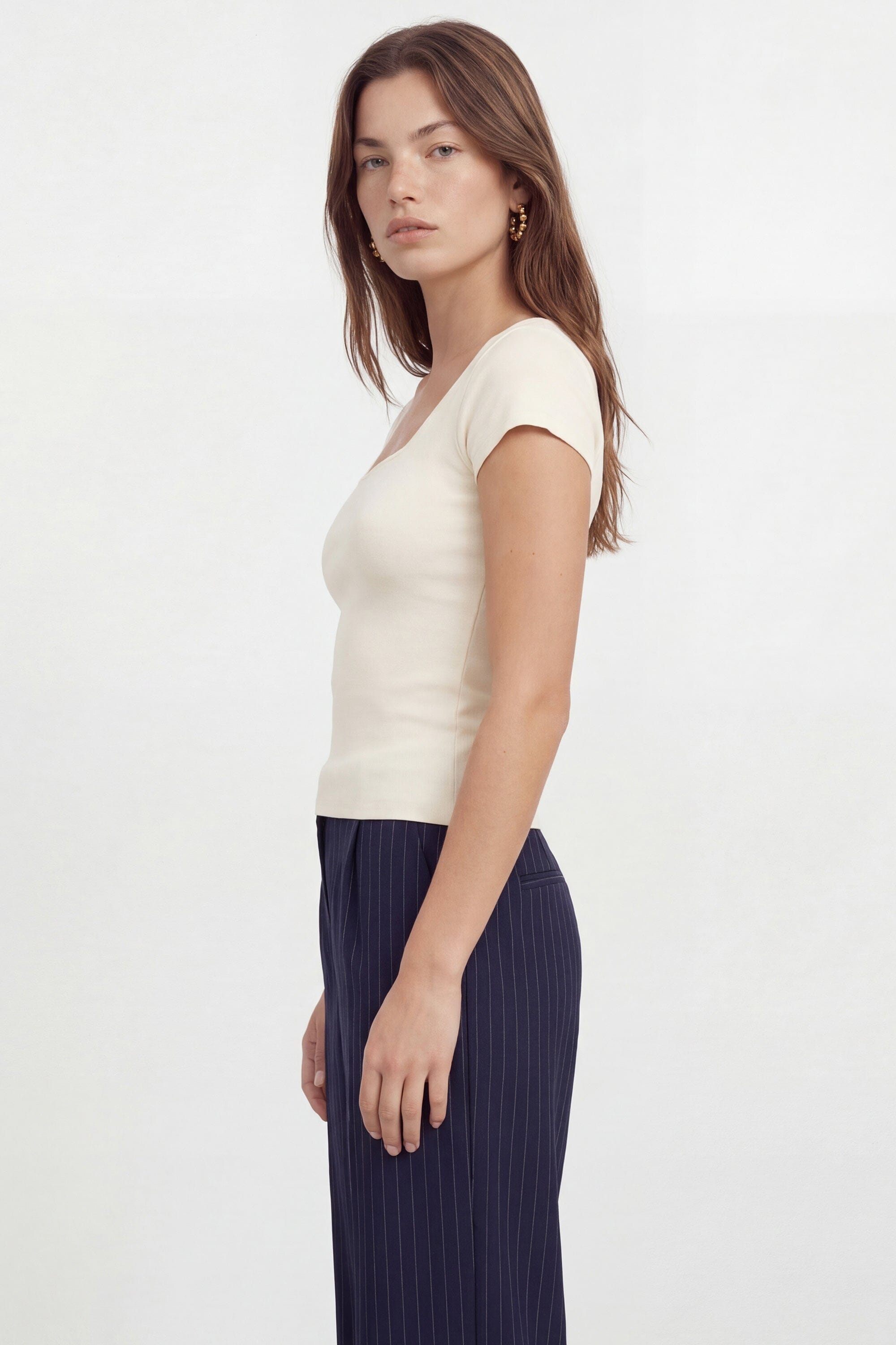 T-SHIRT COL CARRÉ - VIRGINI - ECRU TEE SHIRT NEW KOOKAI Mode Kookai