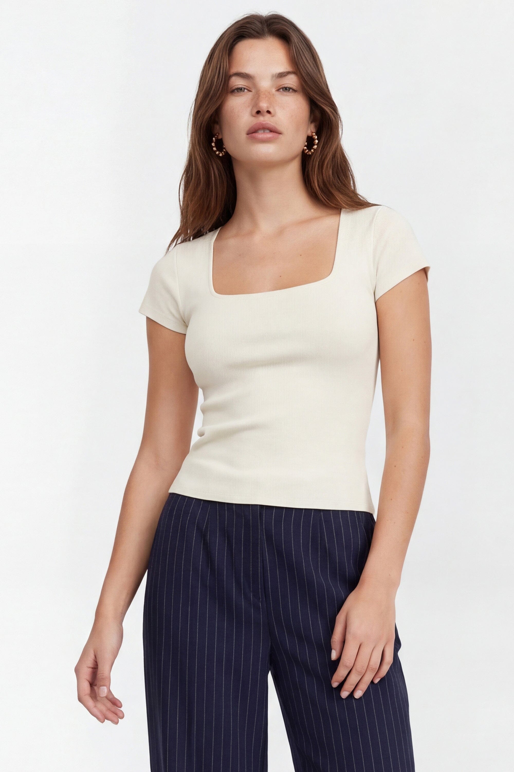 T-SHIRT COL CARRÉ - VIRGINI - ECRU TEE SHIRT NEW KOOKAI Mode Kookai