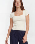 T-SHIRT COL CARRÉ - VIRGINI - ECRU TEE SHIRT NEW KOOKAI Mode Kookai