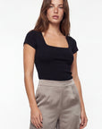 T-SHIRT COL CARRÉ - VIRGINI - NOIR TEE SHIRT NEW KOOKAI Mode Kookai