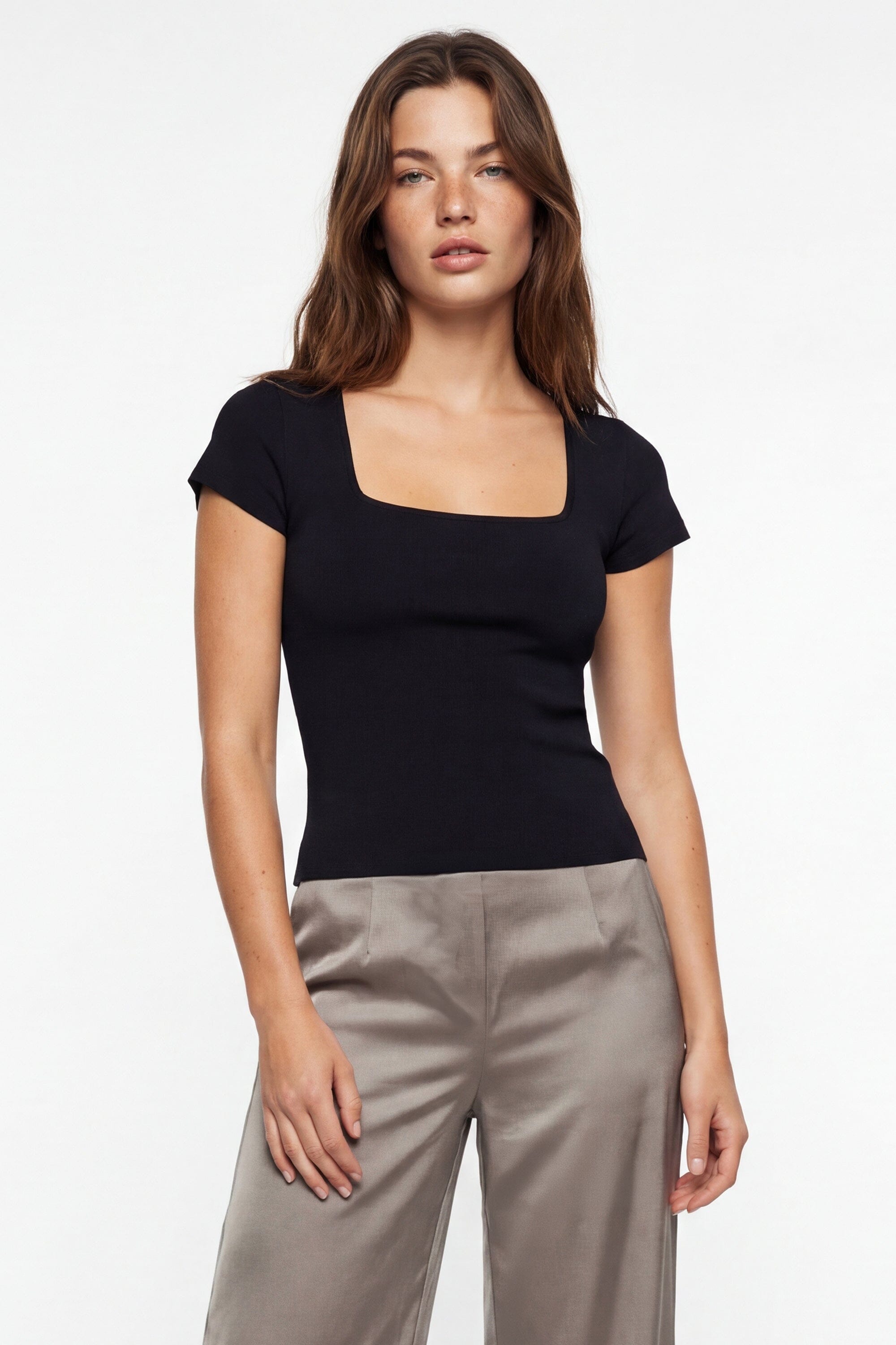 T-SHIRT COL CARRÉ - VIRGINI - NOIR TEE SHIRT NEW KOOKAI Mode Kookai