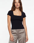T-SHIRT COL CARRÉ - VIRGINI - NOIR TEE SHIRT NEW KOOKAI Mode Kookai
