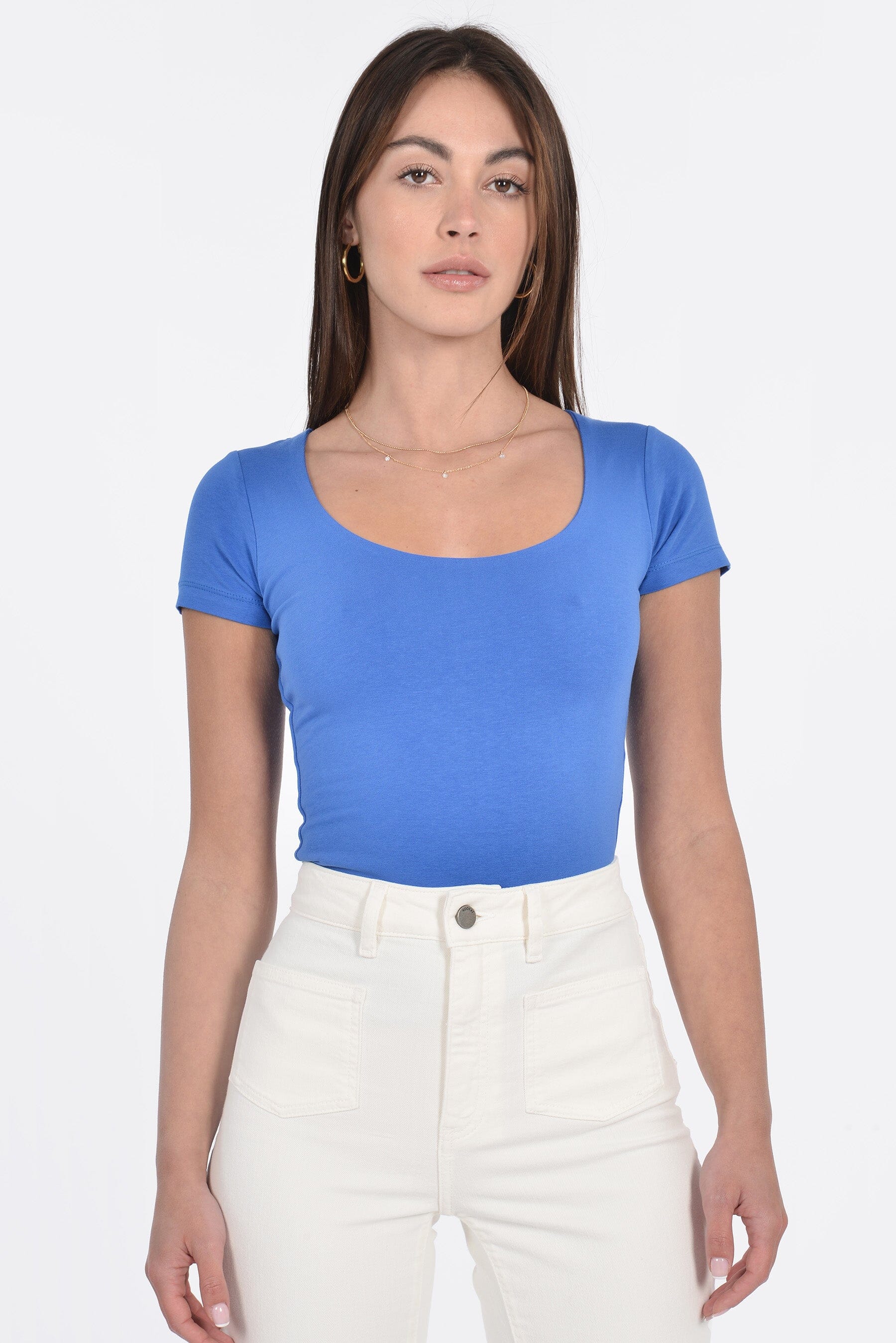 T-SHIRT COL U VIRGINIE CYAN TEE SHIRT KOOKAI Mode Kookai