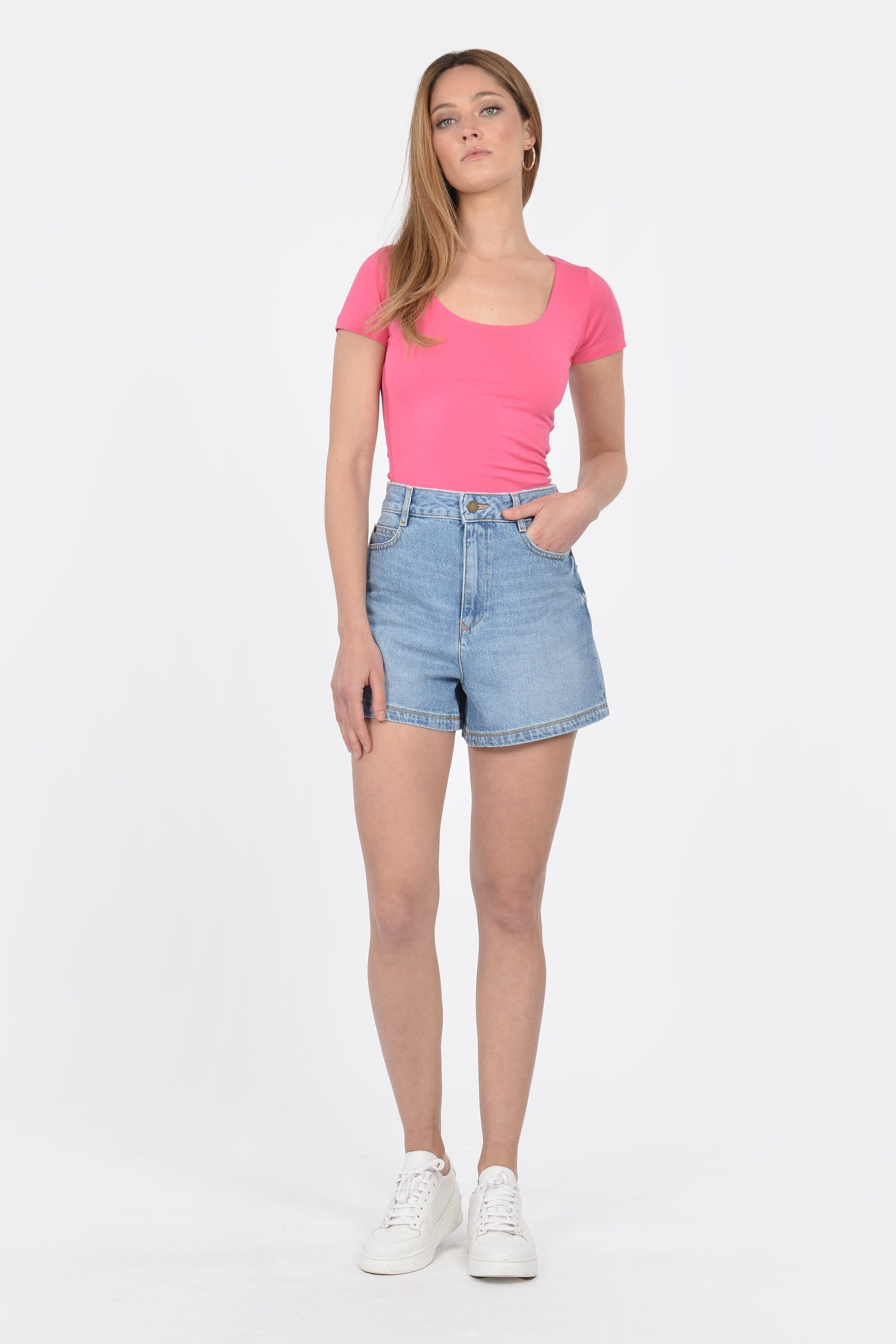T-SHIRT COL U VIRGINIE FUSHIA TEE SHIRT KOOKAI Mode Kookai