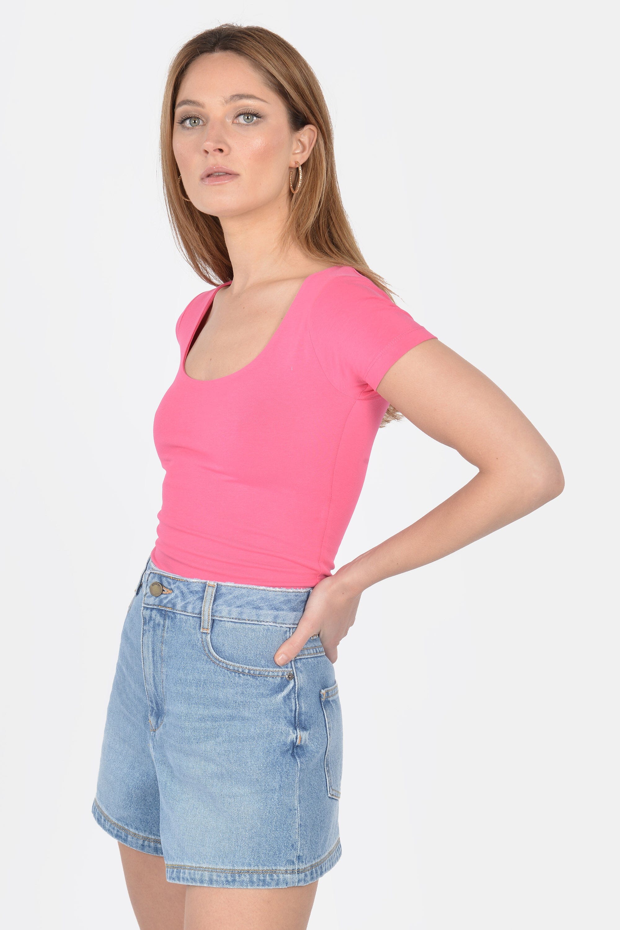 T-SHIRT COL U VIRGINIE FUSHIA TEE SHIRT KOOKAI Mode Kookai