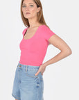T-SHIRT COL U VIRGINIE FUSHIA TEE SHIRT KOOKAI Mode Kookai