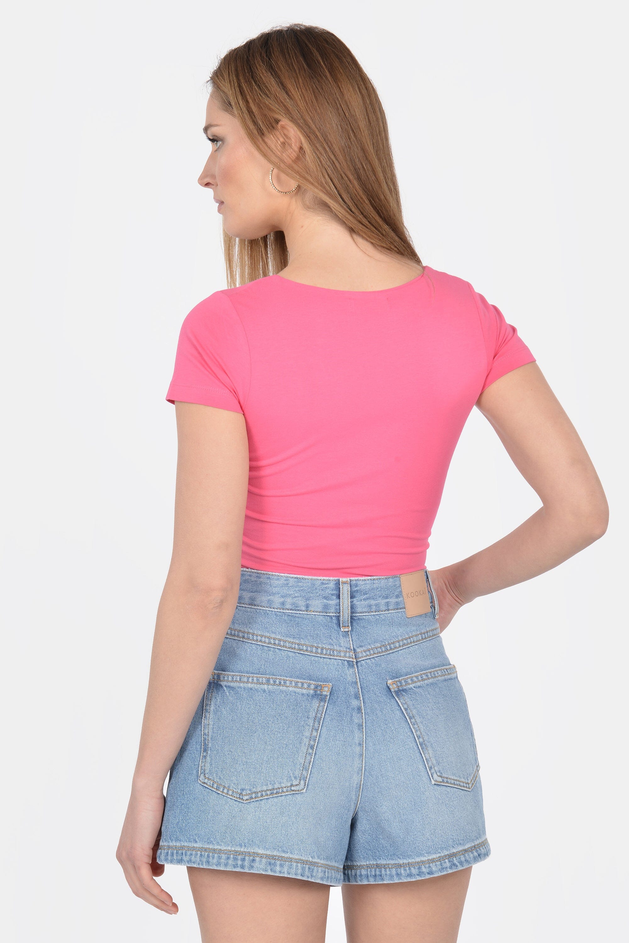 T-SHIRT COL U VIRGINIE FUSHIA TEE SHIRT KOOKAI Mode Kookai