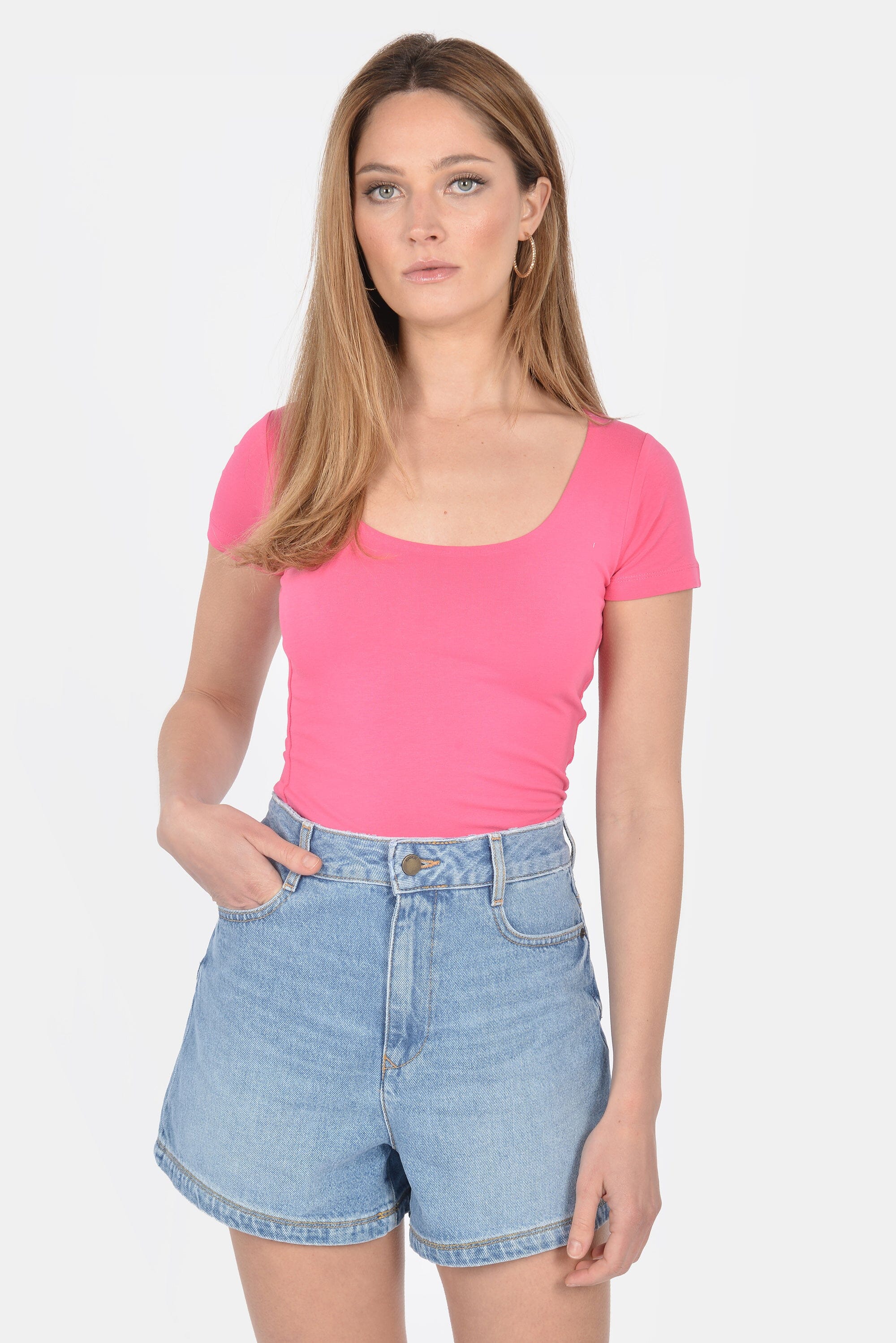 T-SHIRT COL U VIRGINIE FUSHIA TEE SHIRT KOOKAI Mode Kookai