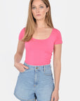 T-SHIRT COL U VIRGINIE FUSHIA TEE SHIRT KOOKAI Mode Kookai