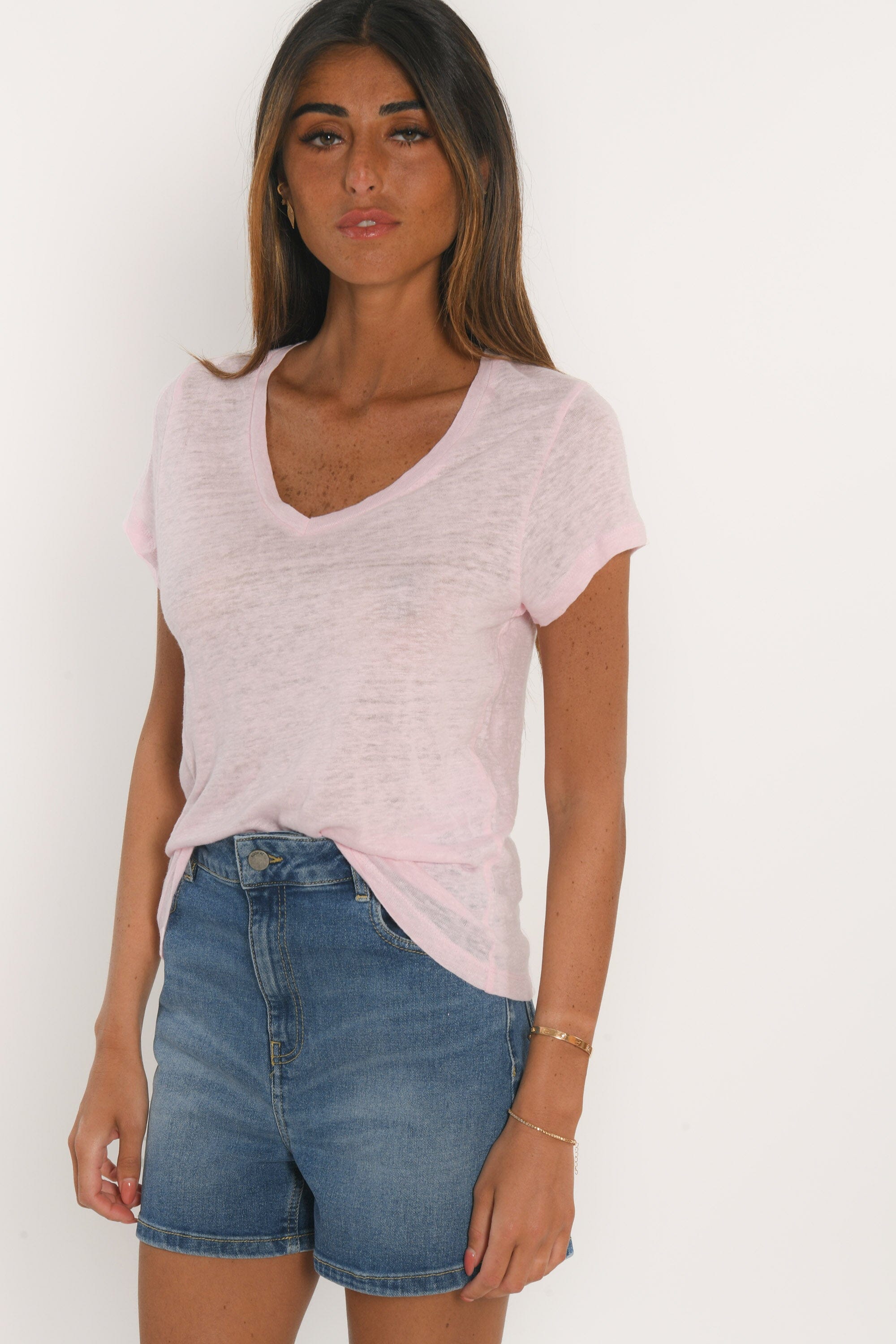 T-SHIRT COL V - LOUISE - ROSE TEE SHIRT KOOKAI Mode Kookai