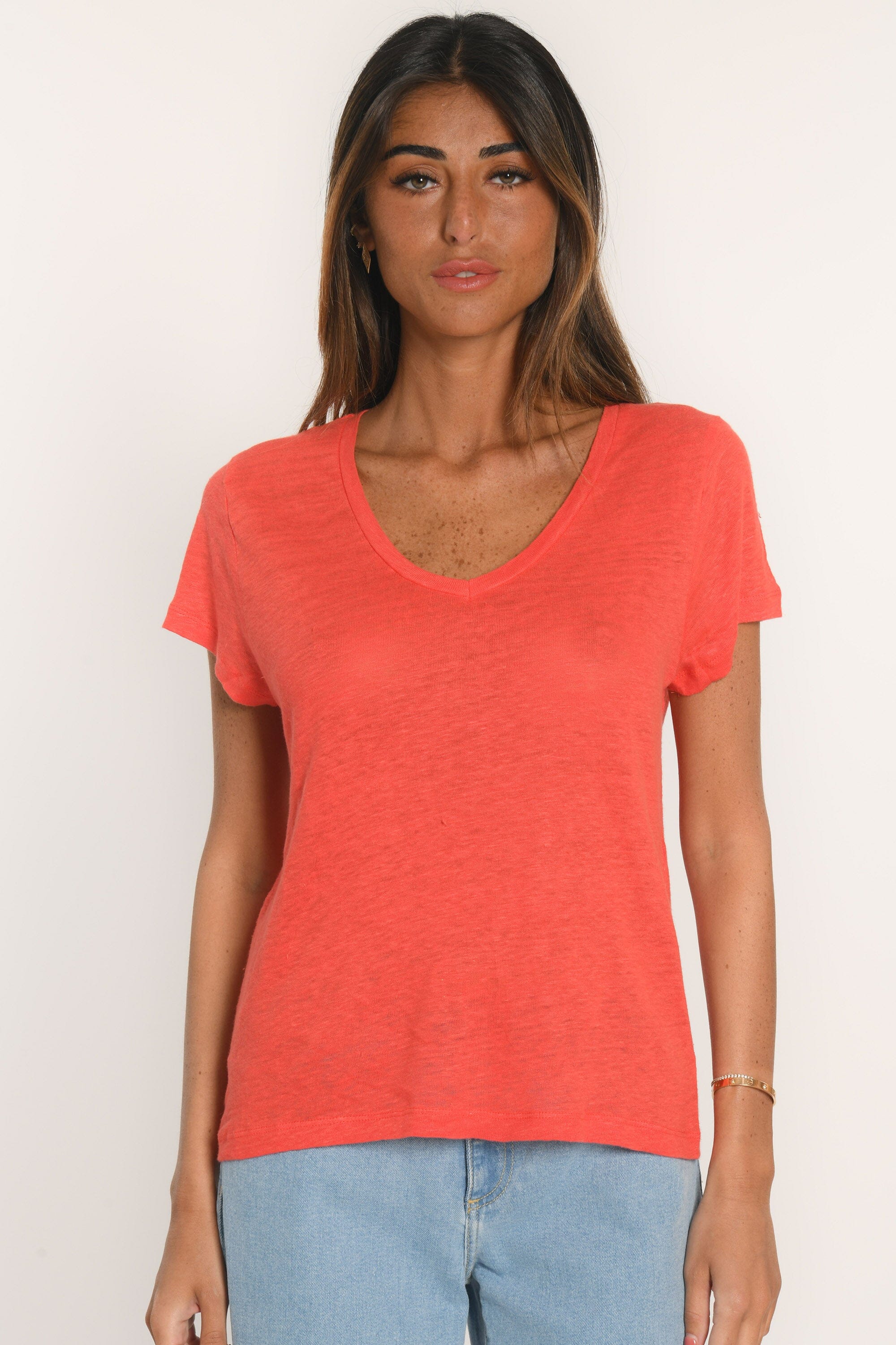 T-SHIRT COL V - LOUISE - STRAWBERRY TEE SHIRT KOOKAI Mode Kookai