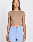 T-SHIRT CÔTELÉ JENNY BEIGE TEE SHIRT KOOKAI Mode Kookai